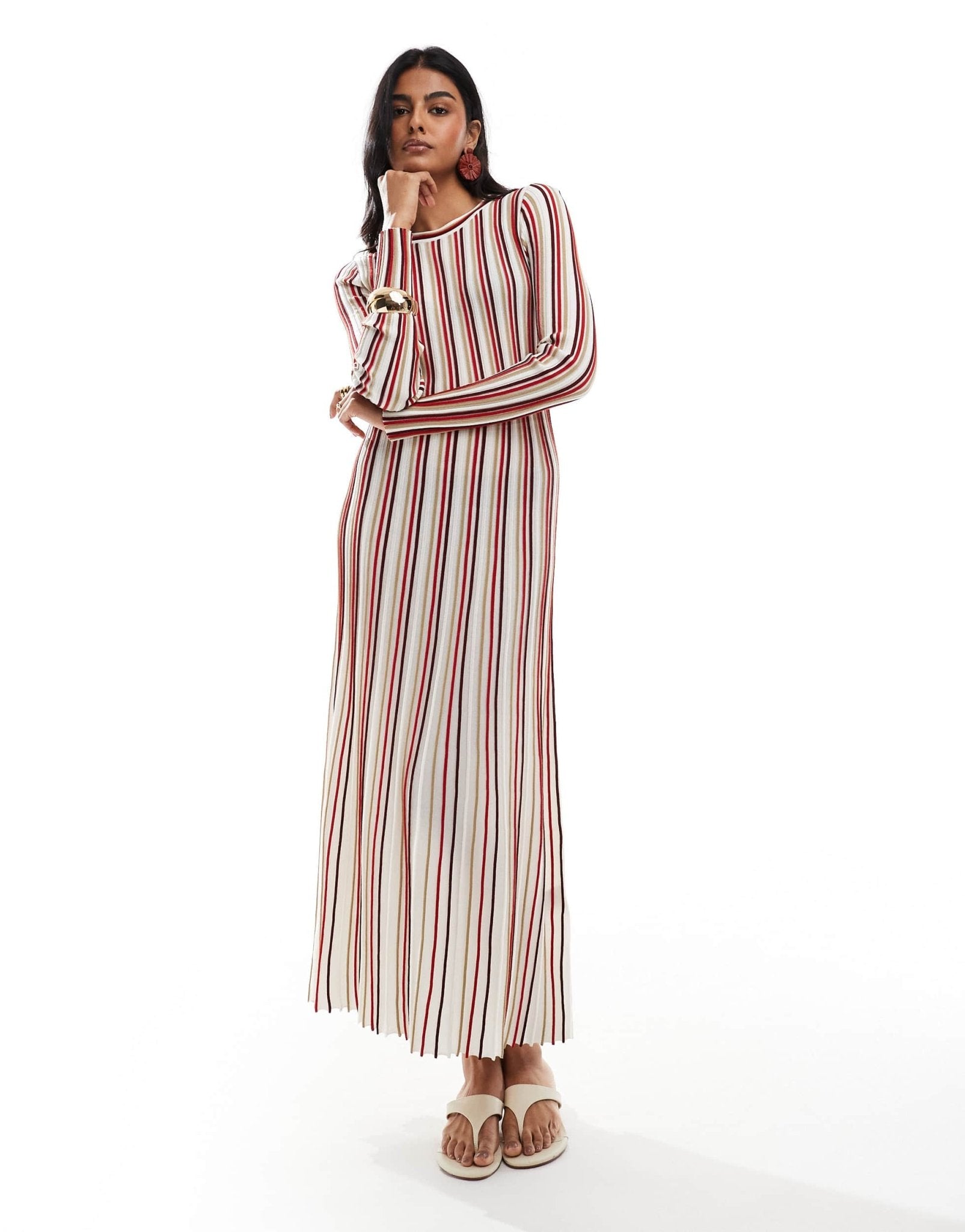 & Other Stories knitted pleated midaxi dress in multi stripes - ASOS Sample Sale EU Store