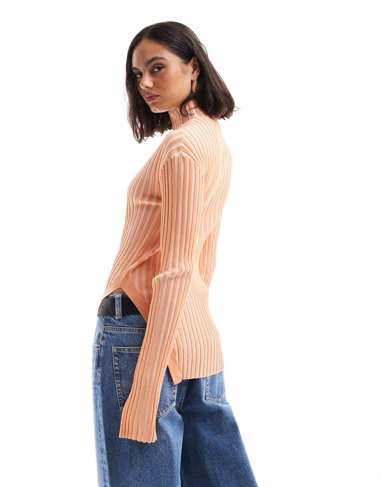 & Other Stories knitted rib fitted sweater with cut away hem detail in orange two tone - ASOS Sample Sale EU Store