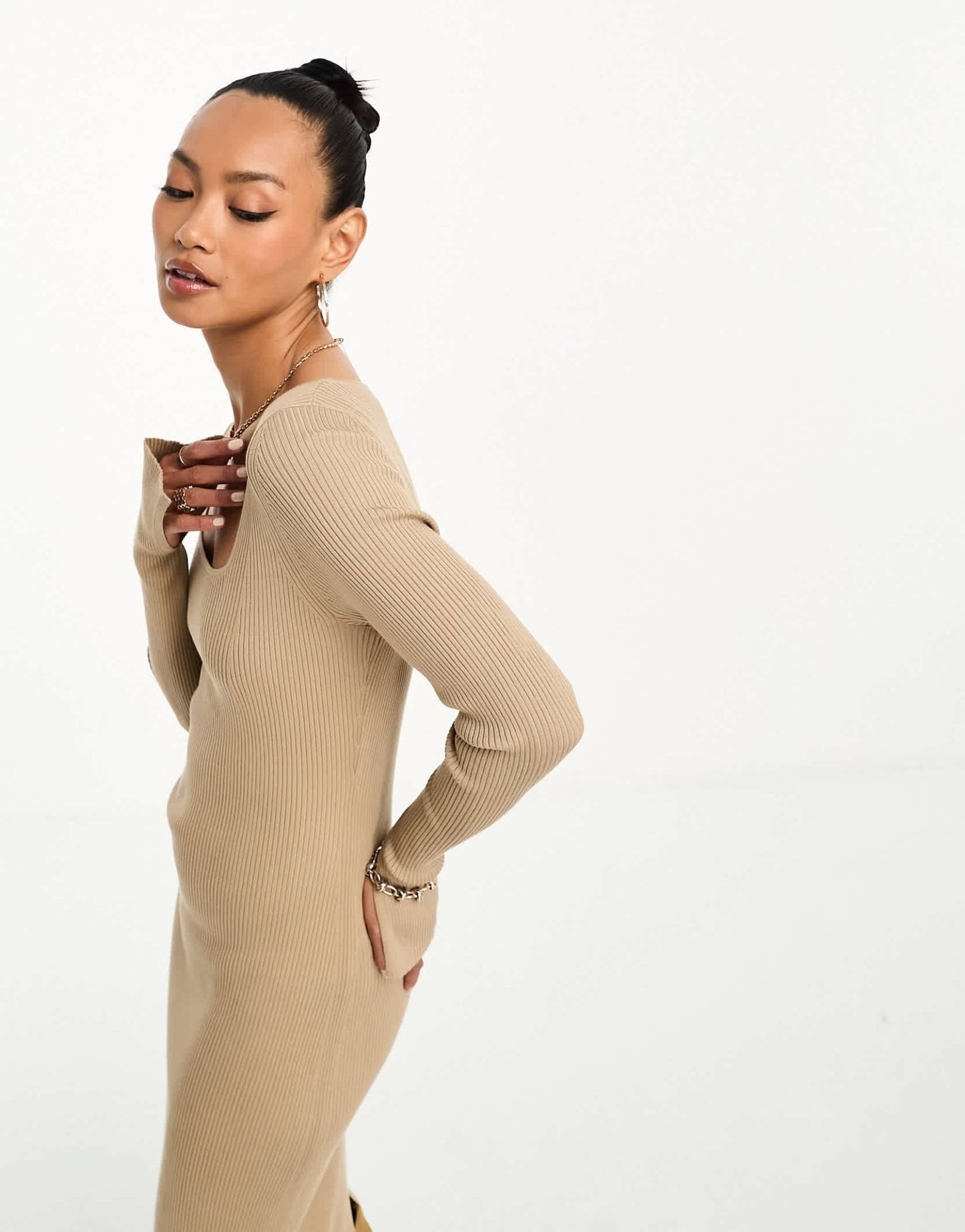 & Other Stories knitted rib midi dress in beige - ASOS Sample Sale EU Store