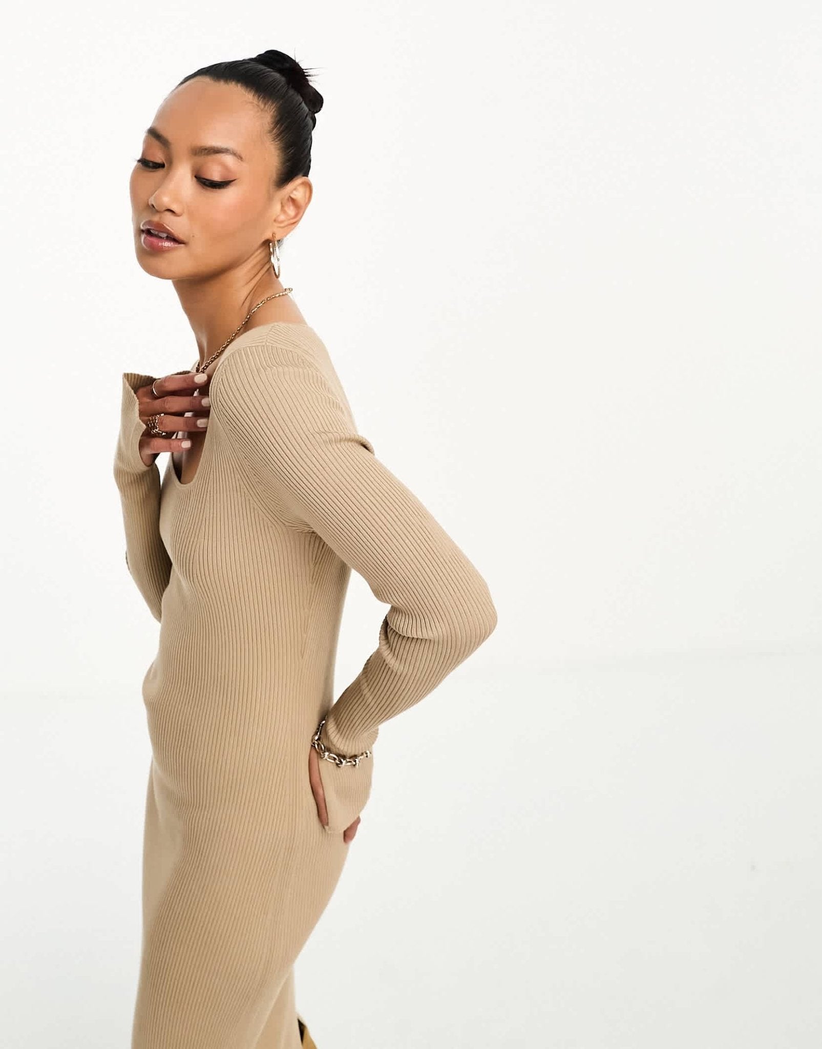 & Other Stories knitted rib midi dress in beige - ASOS Sample Sale EU Store