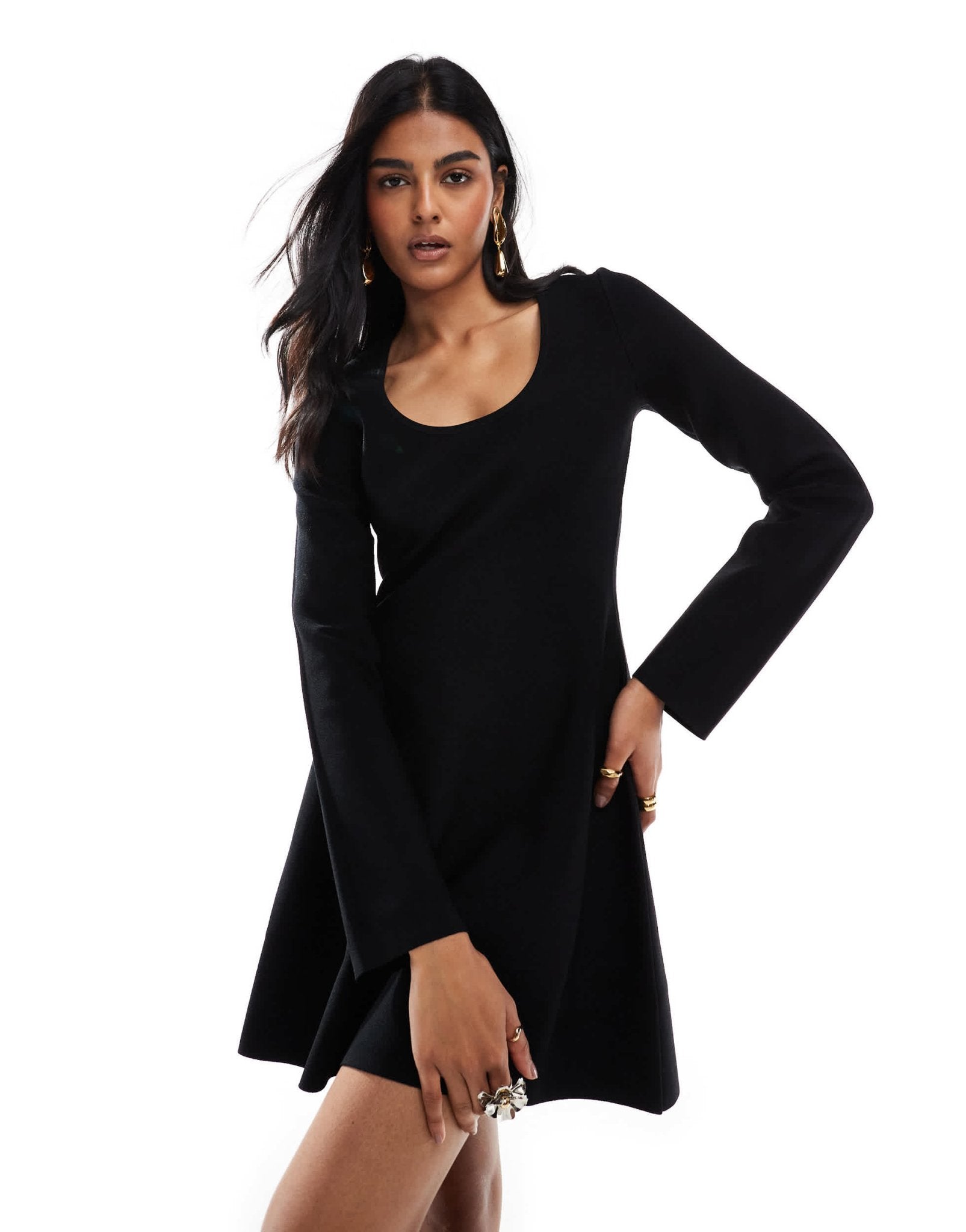 & Other Stories knitted scoop neck mini dress with bell sleeves in black - ASOS Sample Sale EU Store