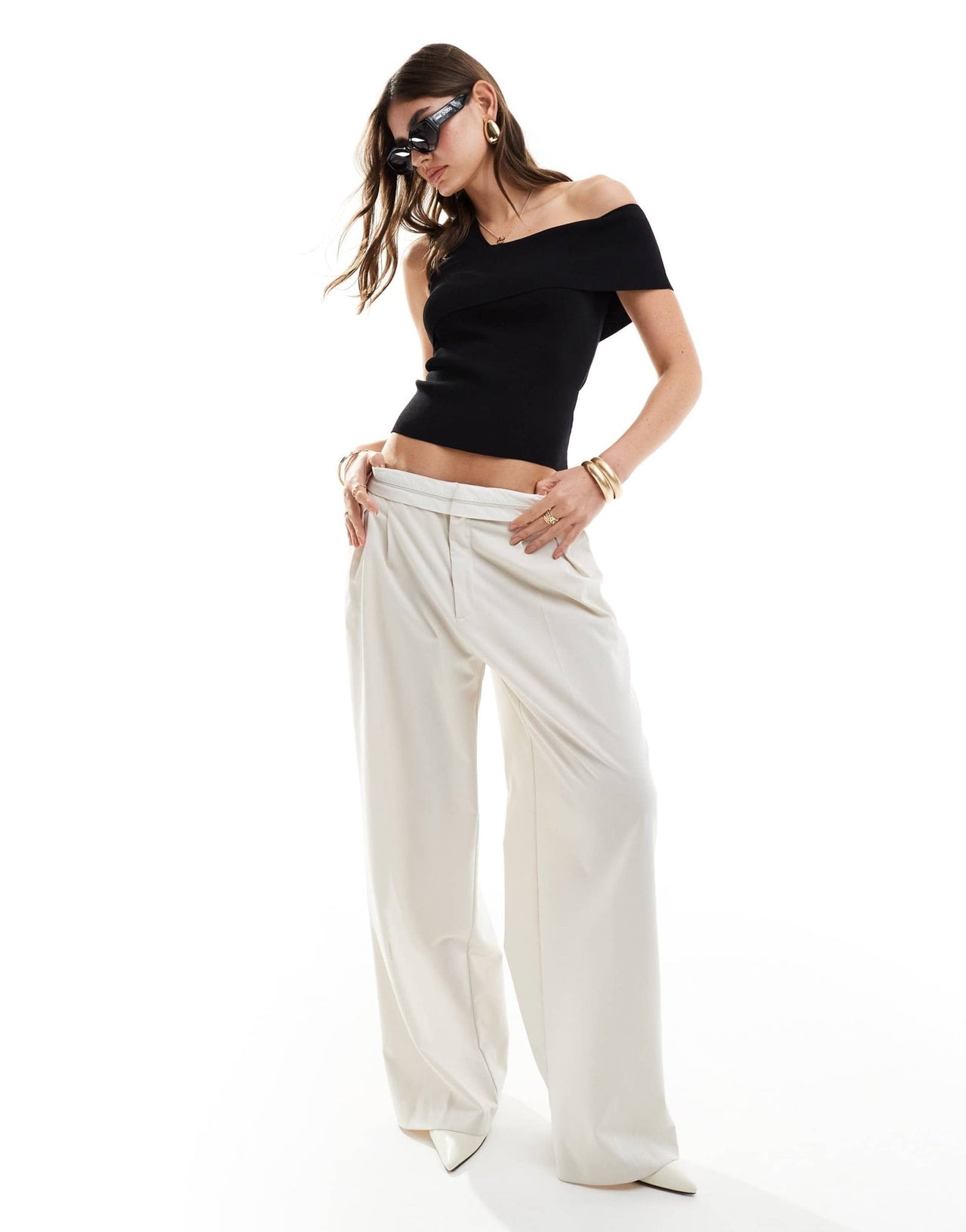 & Other Stories knitted top with asymmetric off - shoulder detail in black - ASOS Sample Sale EU Store
