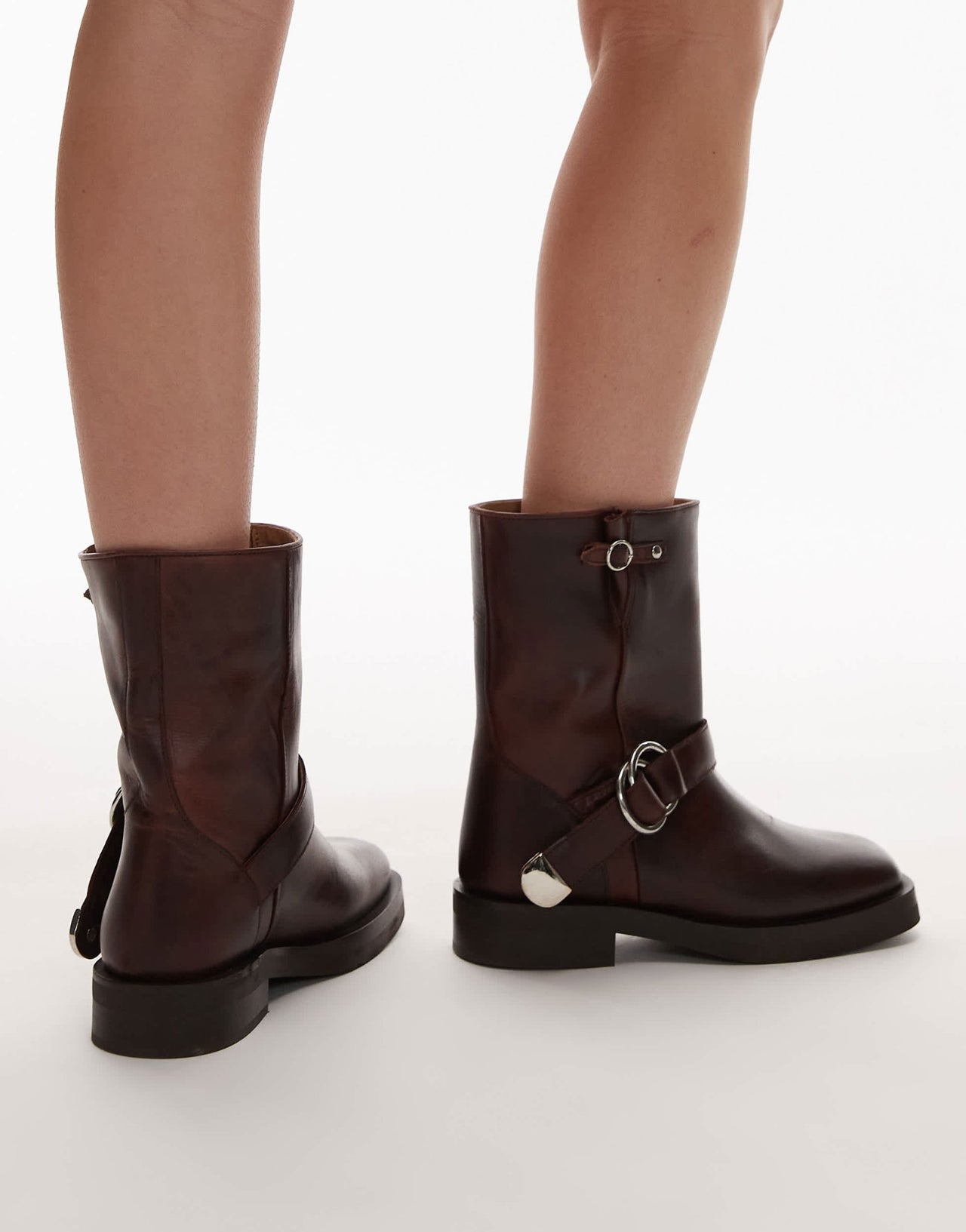 & Other Stories leather biker boots with square toe in brown - ASOS Sample Sale EU Store