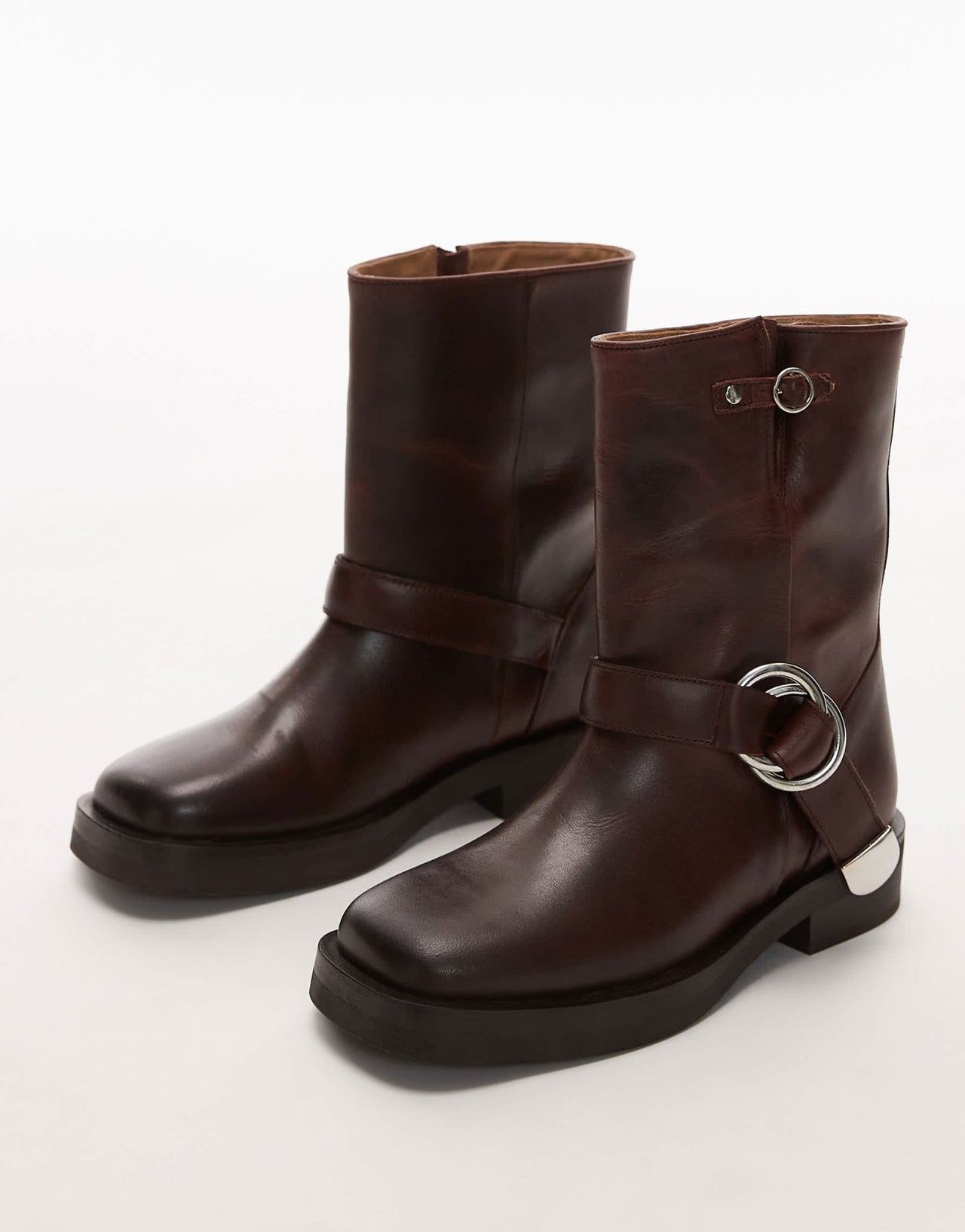 & Other Stories leather biker boots with square toe in brown - ASOS Sample Sale EU Store