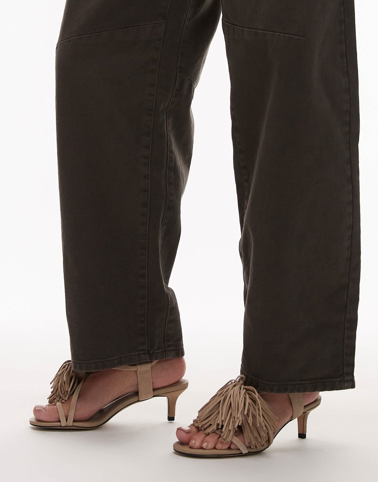 & Other Stories leather slingback open toe kitten heels with fringe pom - pom in light beige - ASOS Sample Sale EU Store