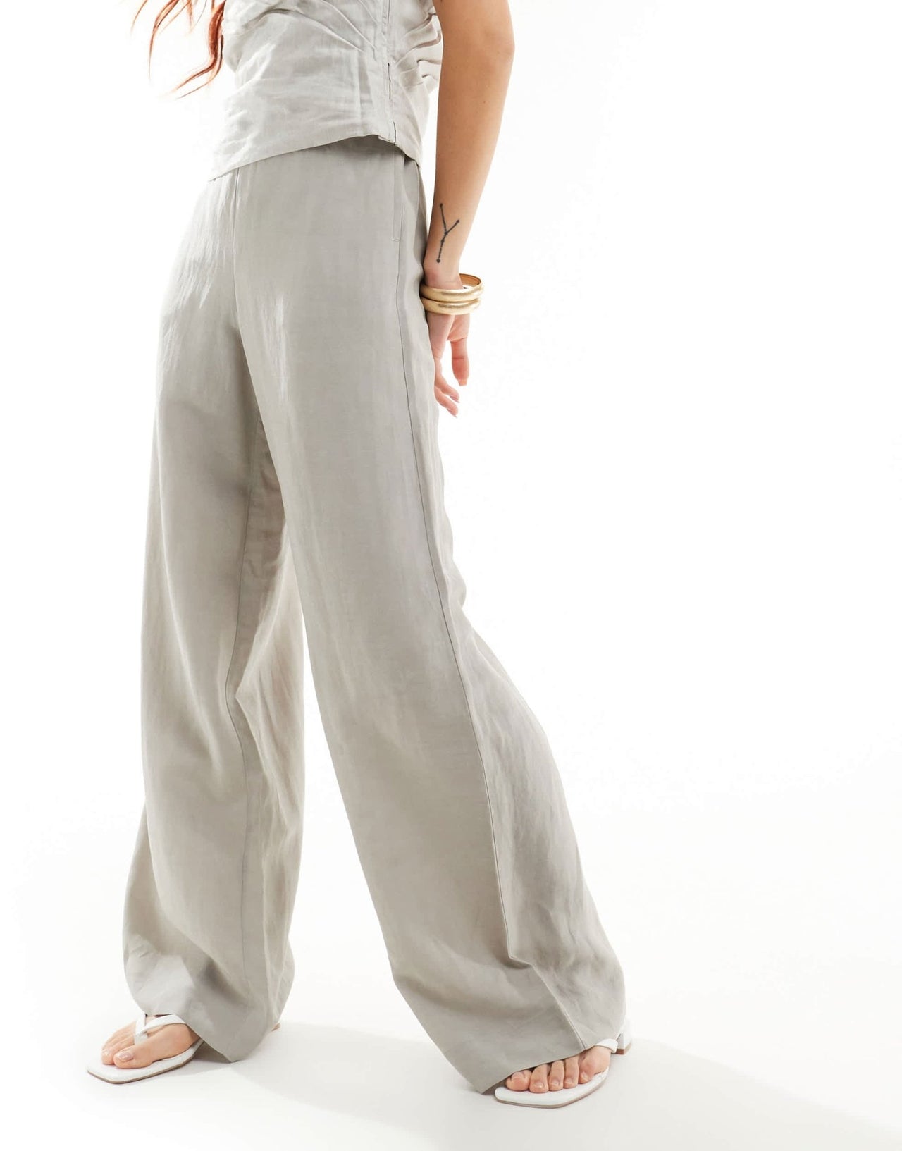 & Other Stories linen blend fluid wide leg trousers in grey - ASOS Sample Sale EU Store