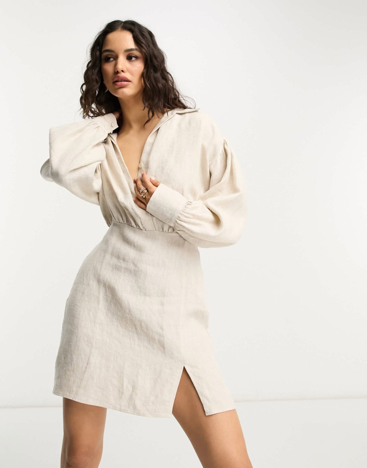 & Other Stories linen mini shirt dress in beige - ASOS Sample Sale EU Store