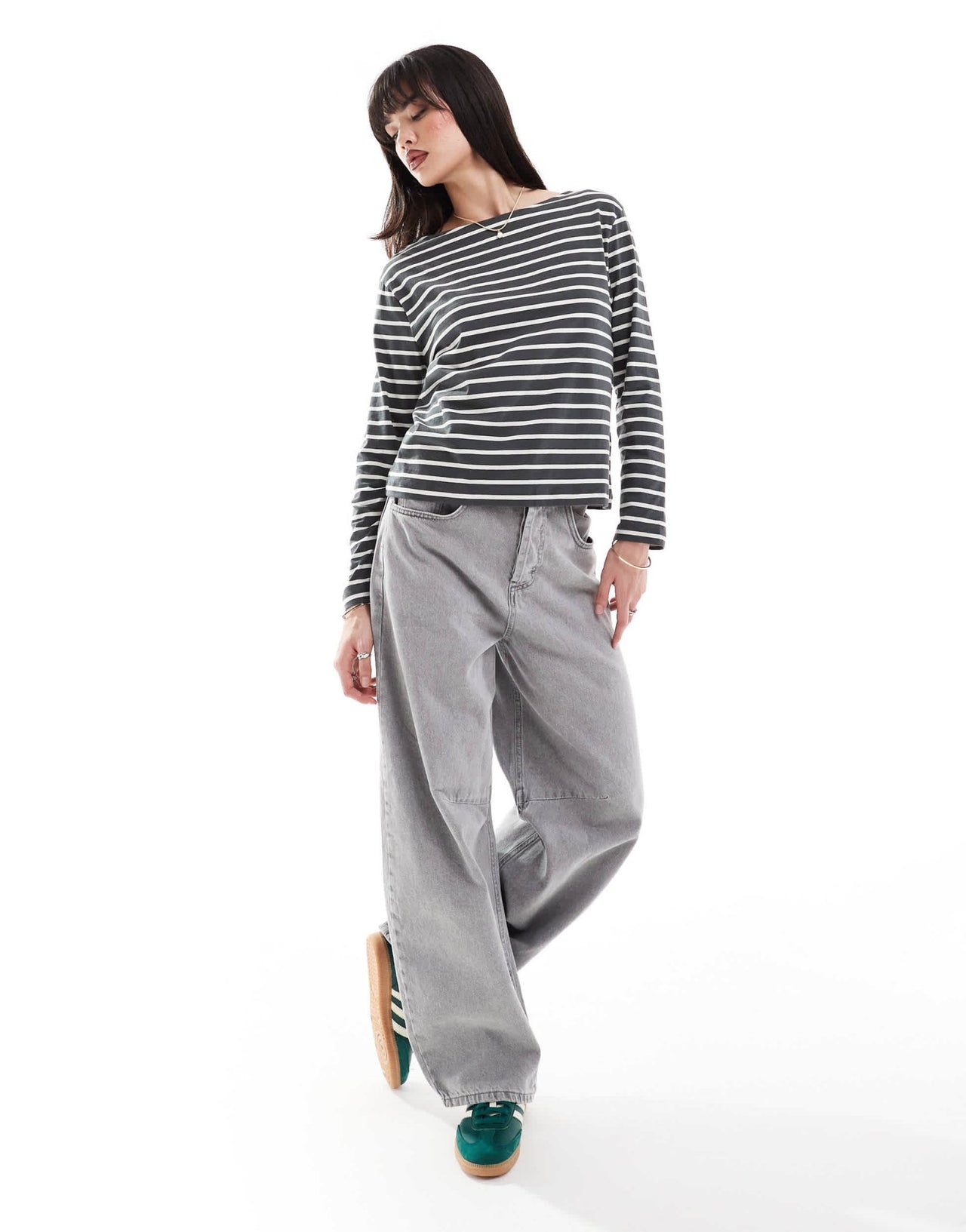 & Other Stories long sleeve top in grey and white stripes - ASOS Sample Sale EU Store