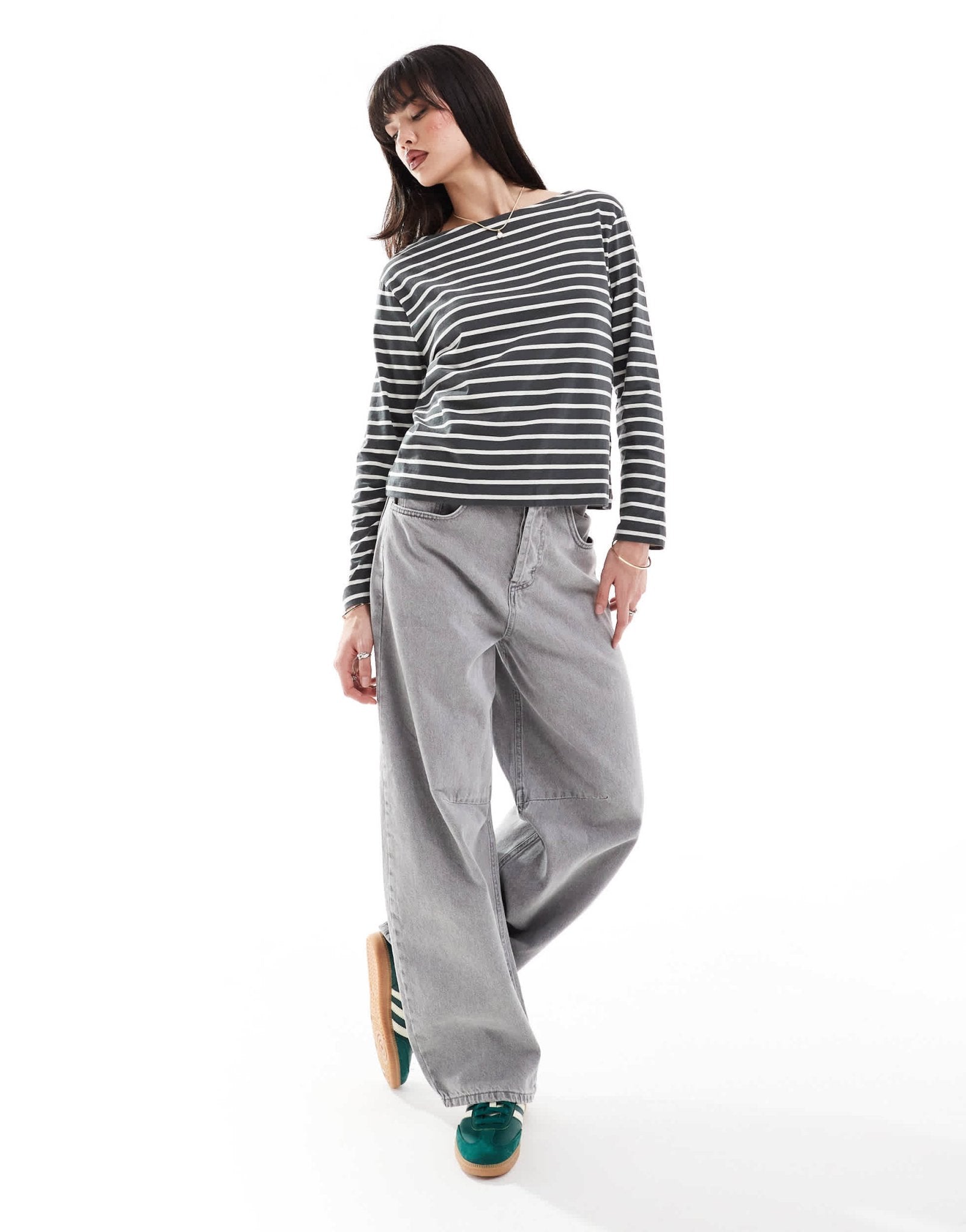 & Other Stories long sleeve top in grey and white stripes - ASOS Sample Sale EU Store