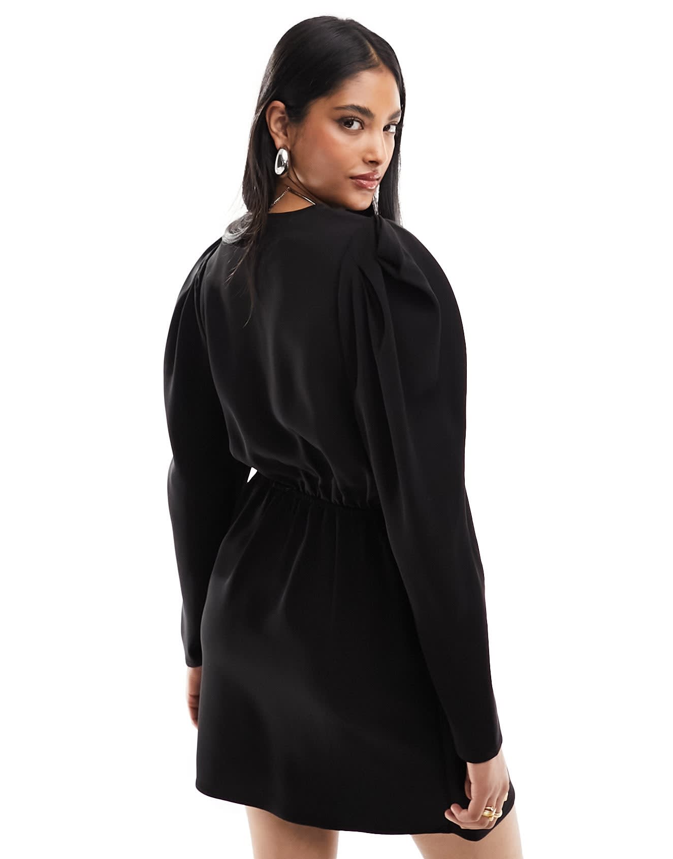 & Other Stories long sleeve wrap mini dress with extended shoulders in black - ASOS Sample Sale EU Store