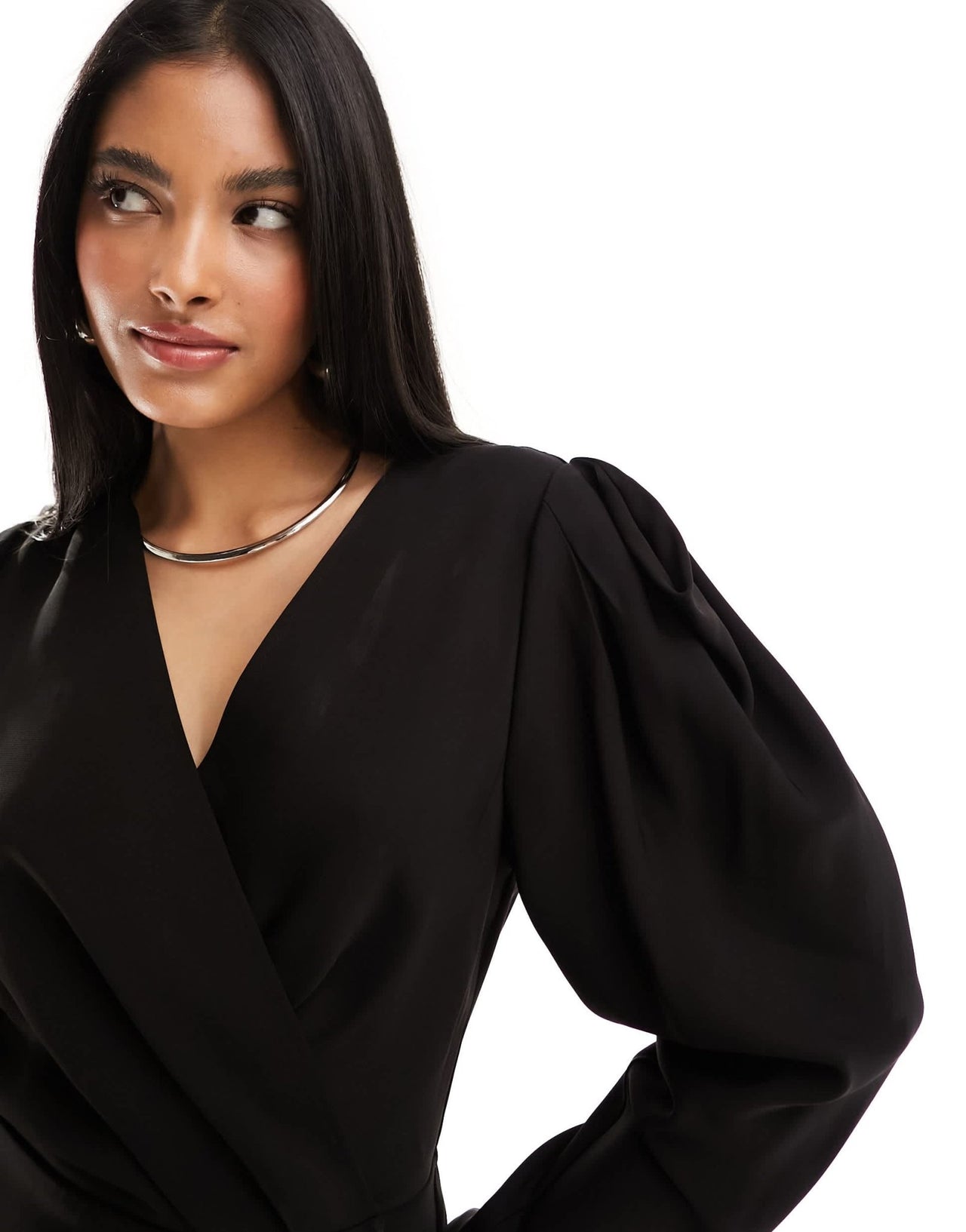 & Other Stories long sleeve wrap mini dress with extended shoulders in black - ASOS Sample Sale EU Store