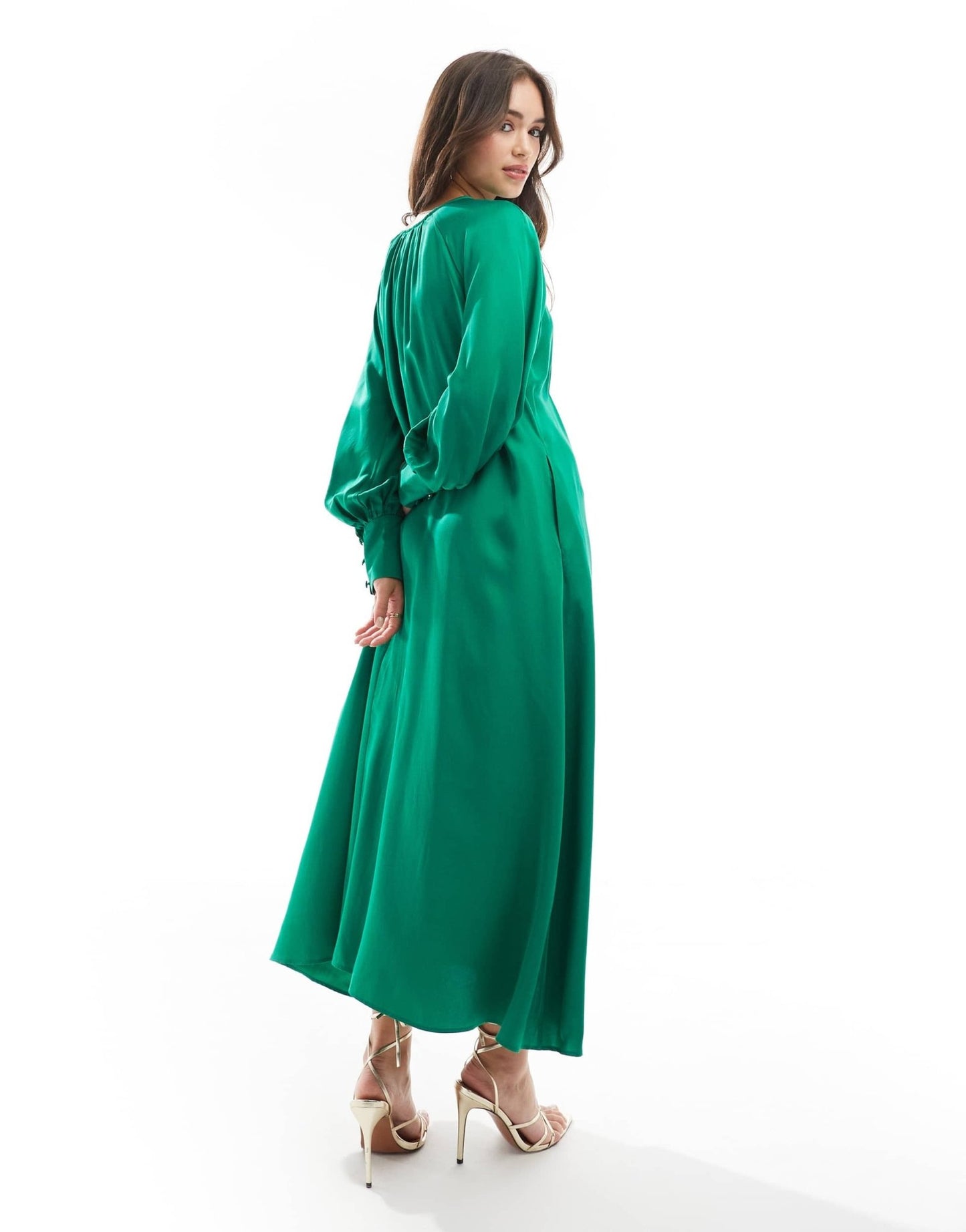 & Other Stories maxi dress with tie front v - neckline and long sleeves in green - ASOS Sample Sale EU Store