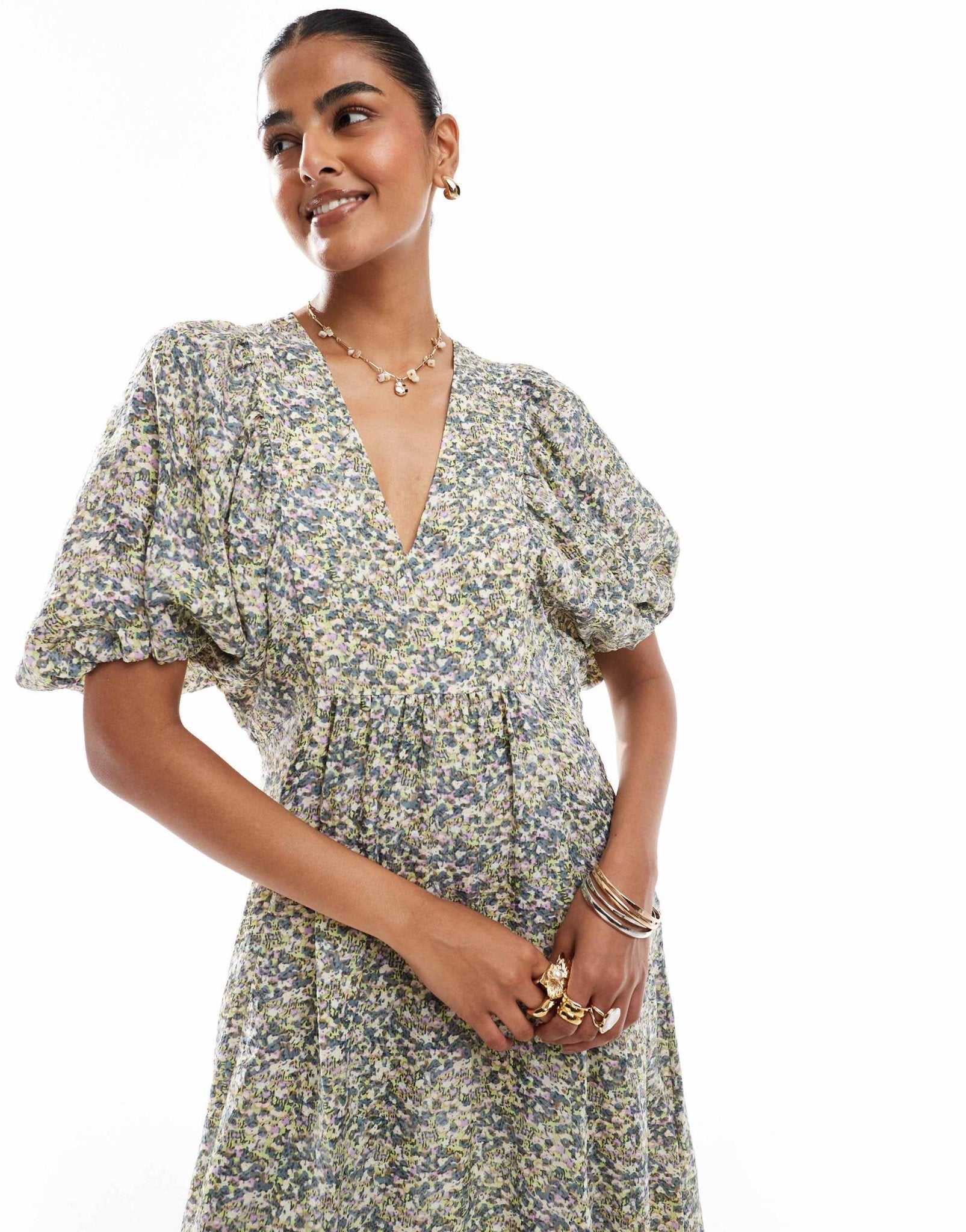 & Other Stories maxi dress with volume sleeves in muted floral jacquard print - ASOS Sample Sale EU Store