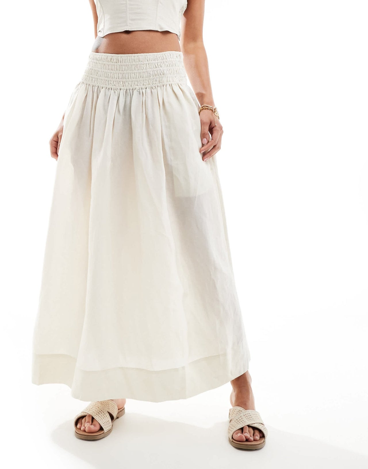 & Other Stories maxi skirt with ruched basque in light beige - ASOS Sample Sale EU Store