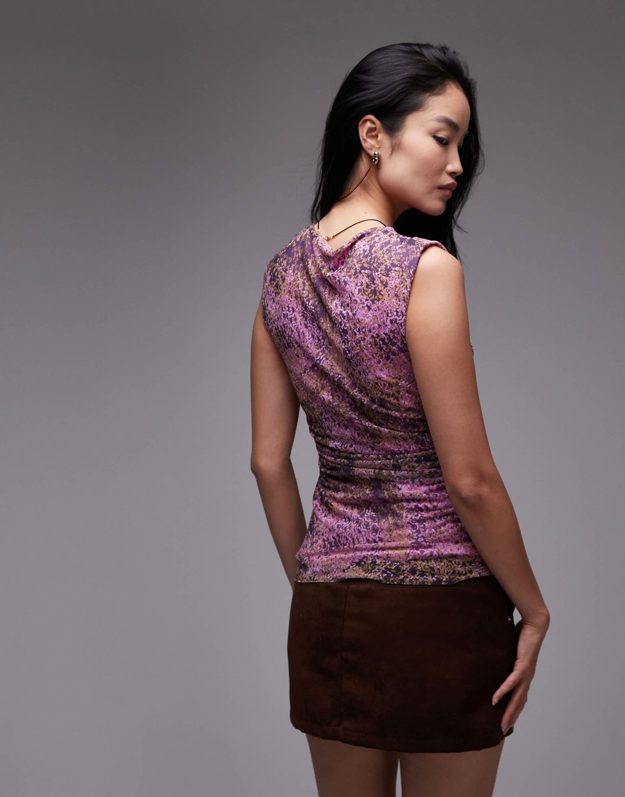 & Other Stories mesh top with drape detail&nbsp;in pink print - ASOS Sample Sale EU Store