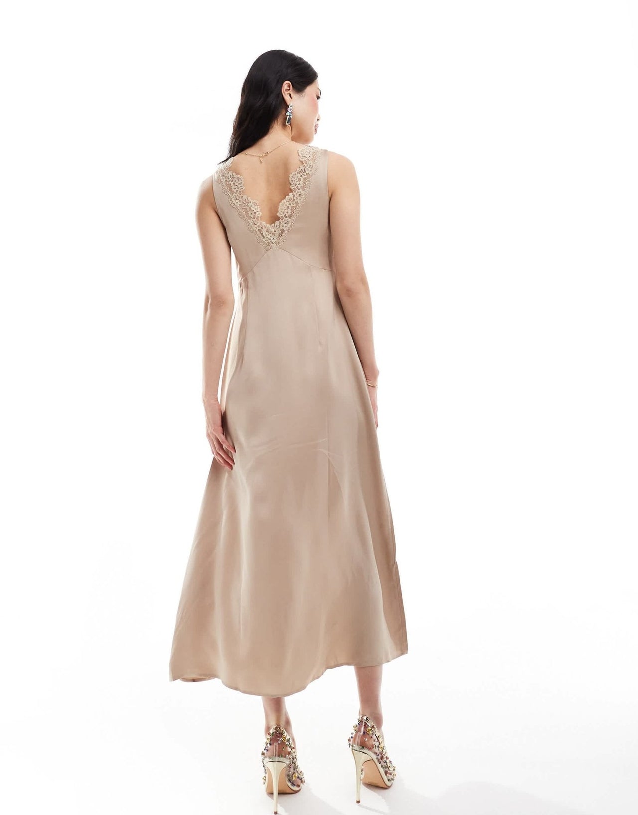 & Other Stories midaxi slip dress with lace trim detail in light beige - ASOS Sample Sale EU Store