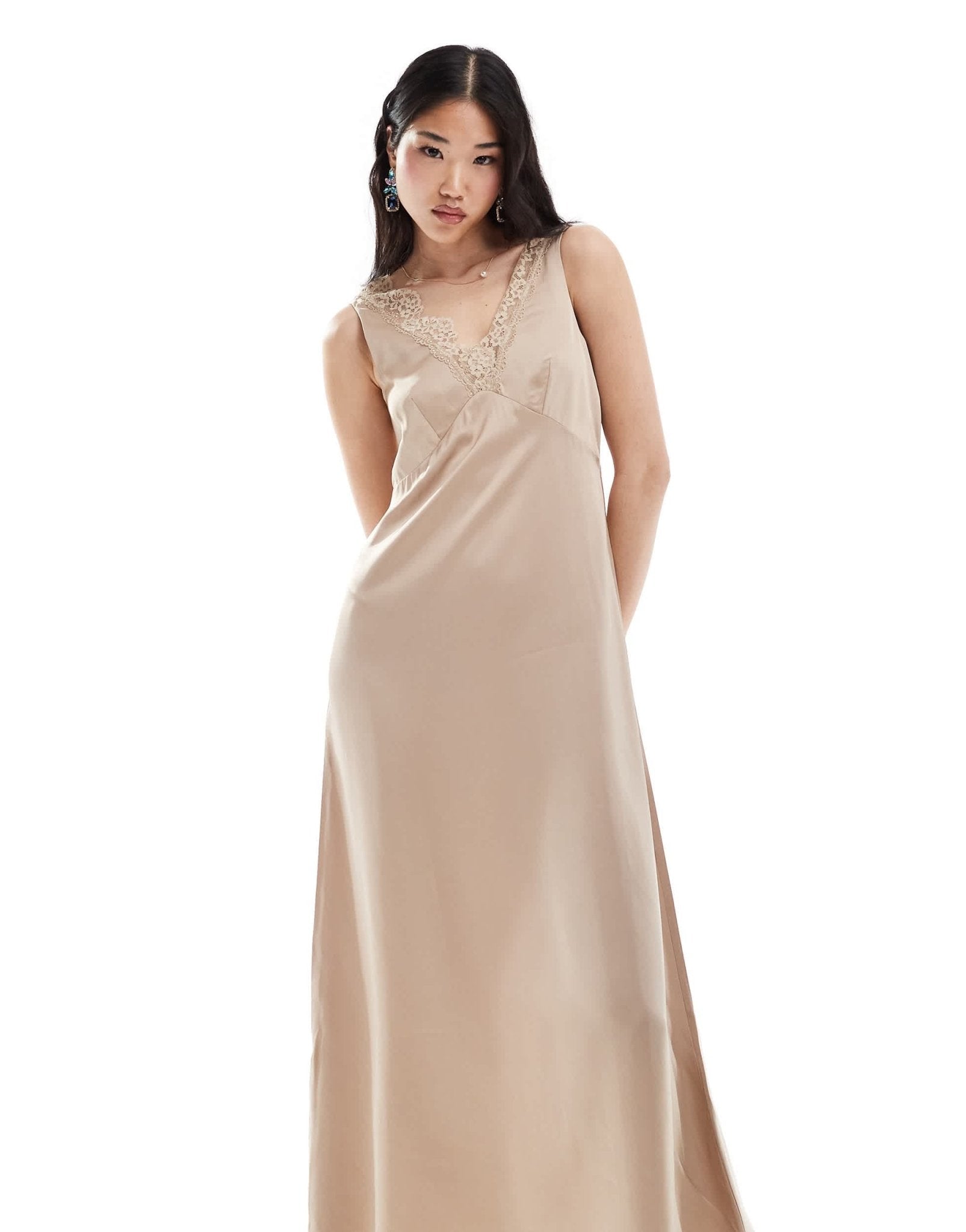 & Other Stories midaxi slip dress with lace trim detail in light beige - ASOS Sample Sale EU Store
