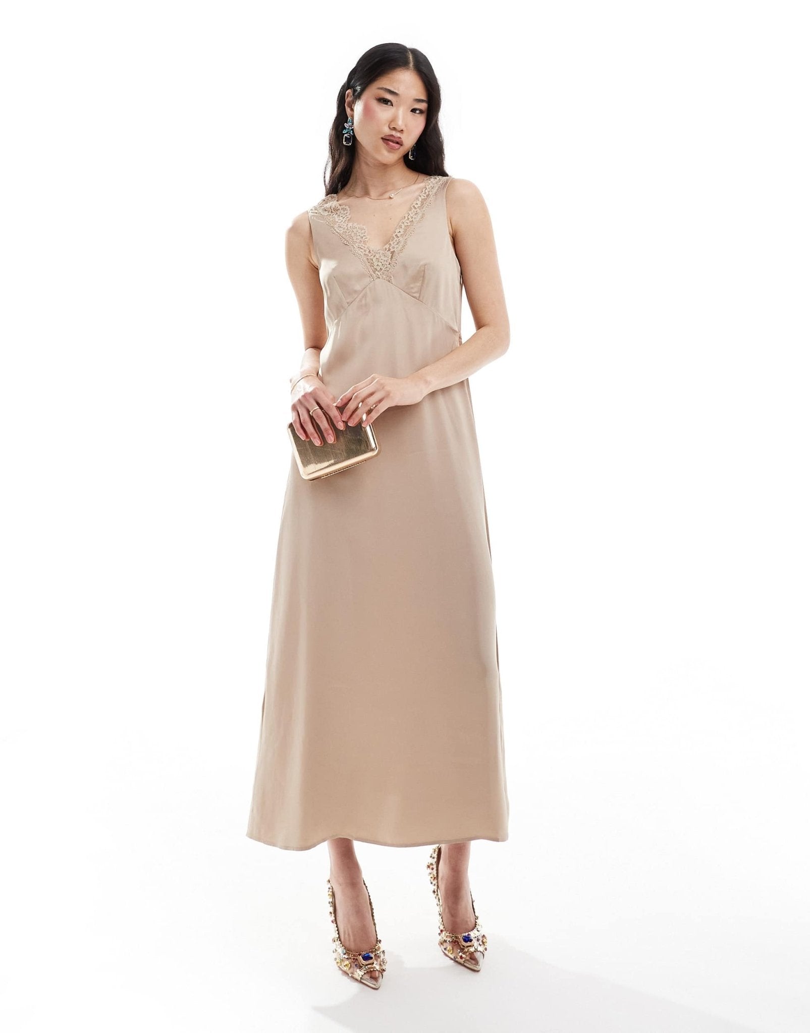 & Other Stories midaxi slip dress with lace trim detail in light beige - ASOS Sample Sale EU Store