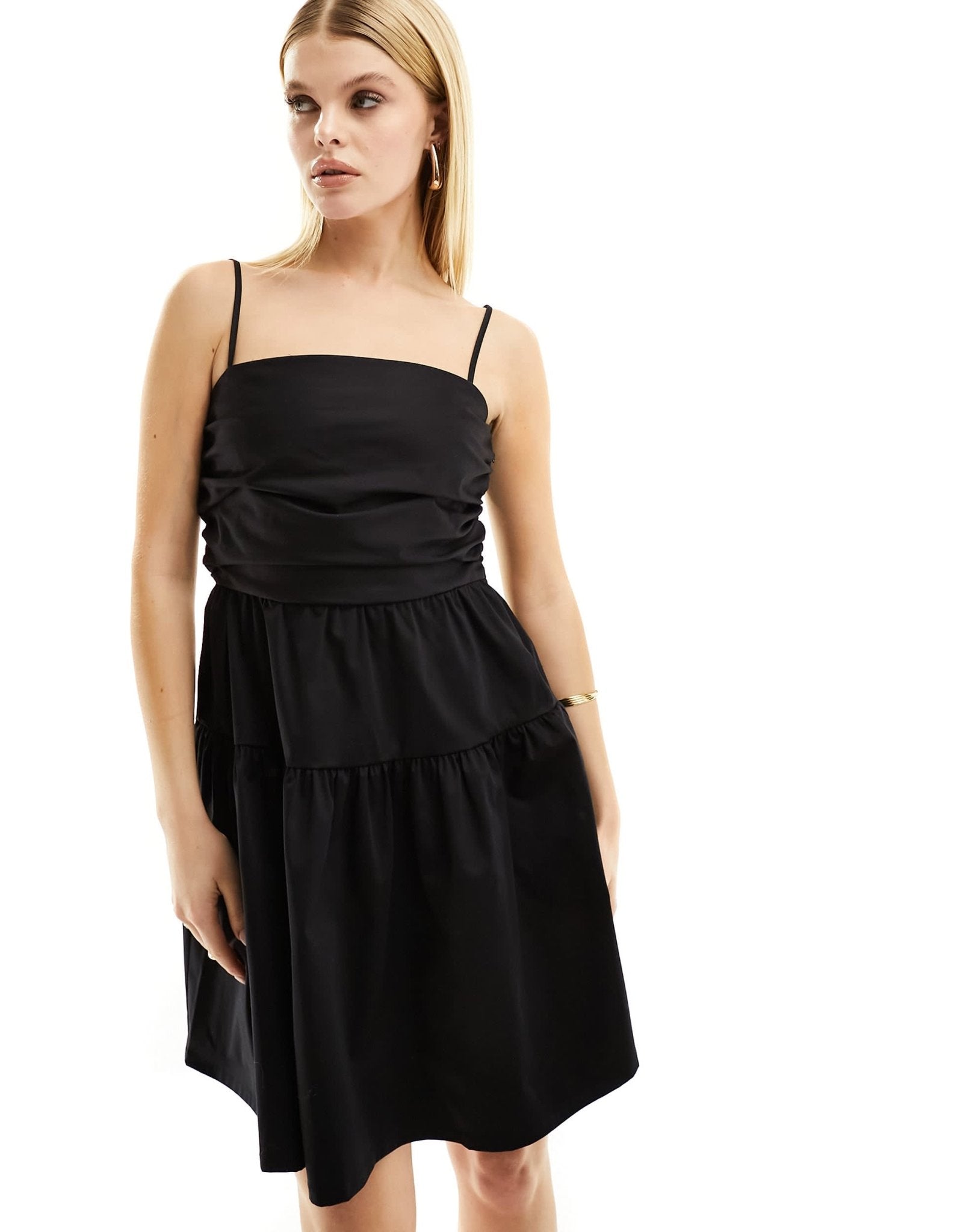 & Other Stories mini dress with pleated bodice and full skirt in black - ASOS Sample Sale EU Store