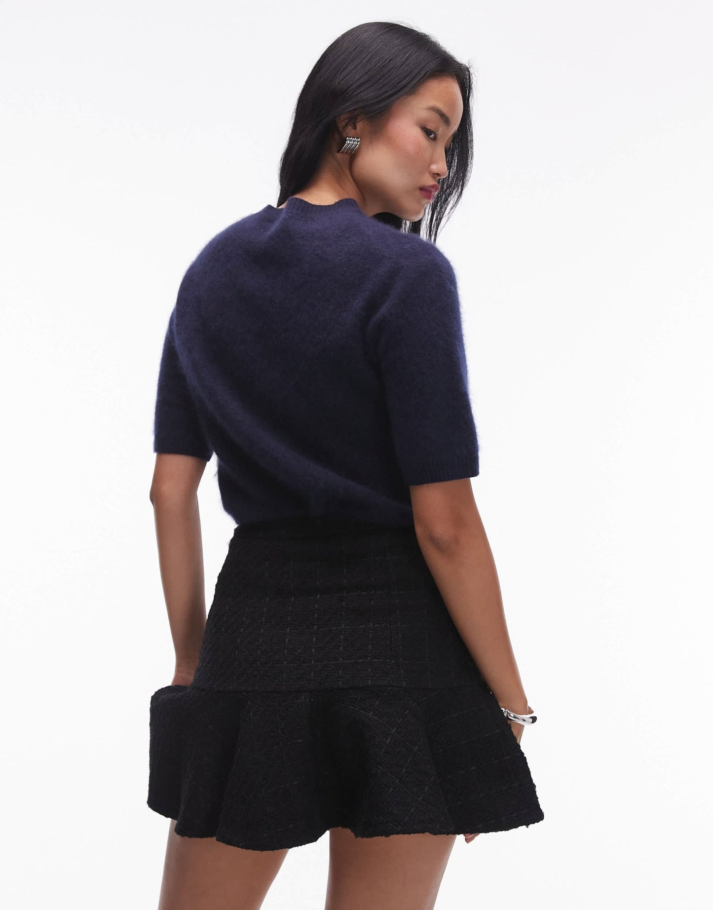& Other Stories mini skirt with fluted hem in black pane check - ASOS Sample Sale EU Store
