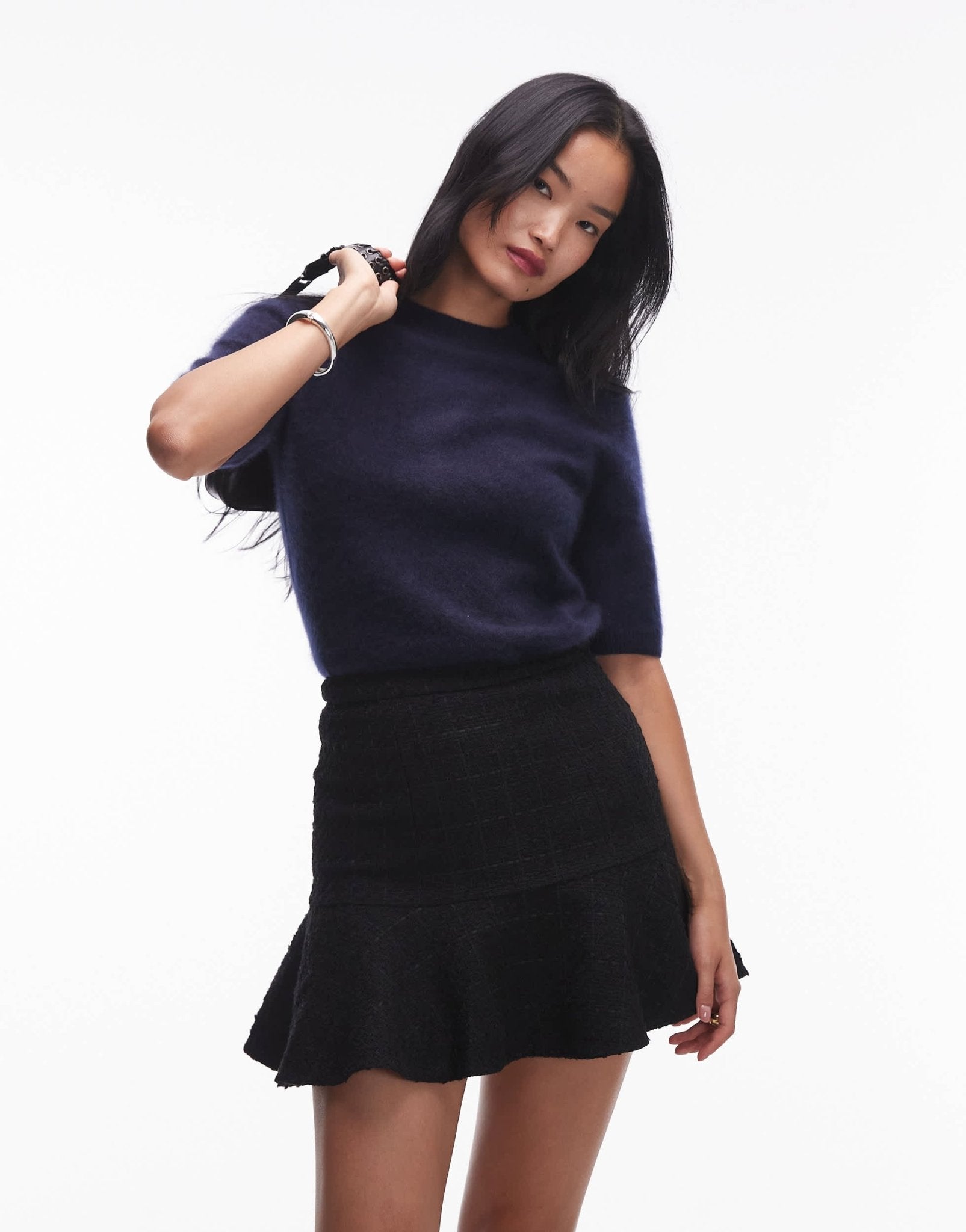 & Other Stories mini skirt with fluted hem in black pane check - ASOS Sample Sale EU Store