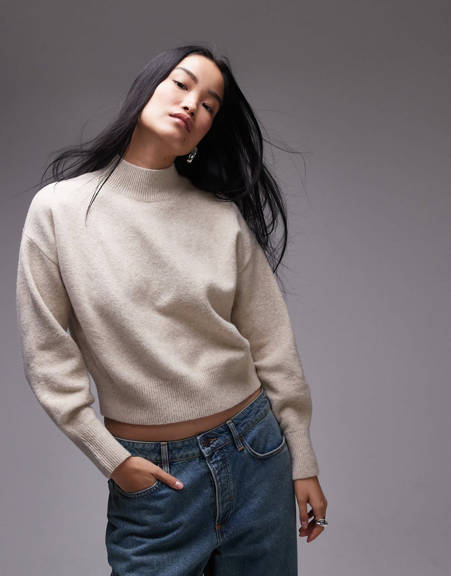 & Other Stories mock neck jumper in beige melange - ASOS Sample Sale EU Store