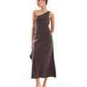 & Other Stories one shoulder linen midi dress with twisted strap detail in dark brown