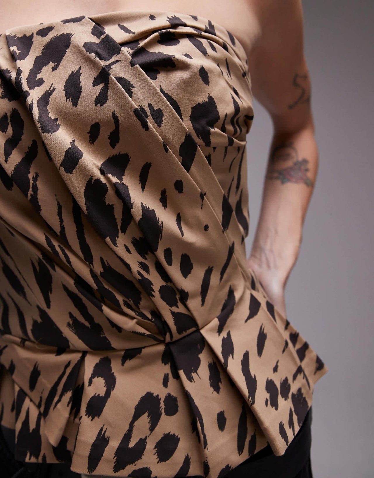 & Other Stories pleated drape detail bustier top with asymmetric drape hem in leopard print - ASOS Sample Sale EU Store