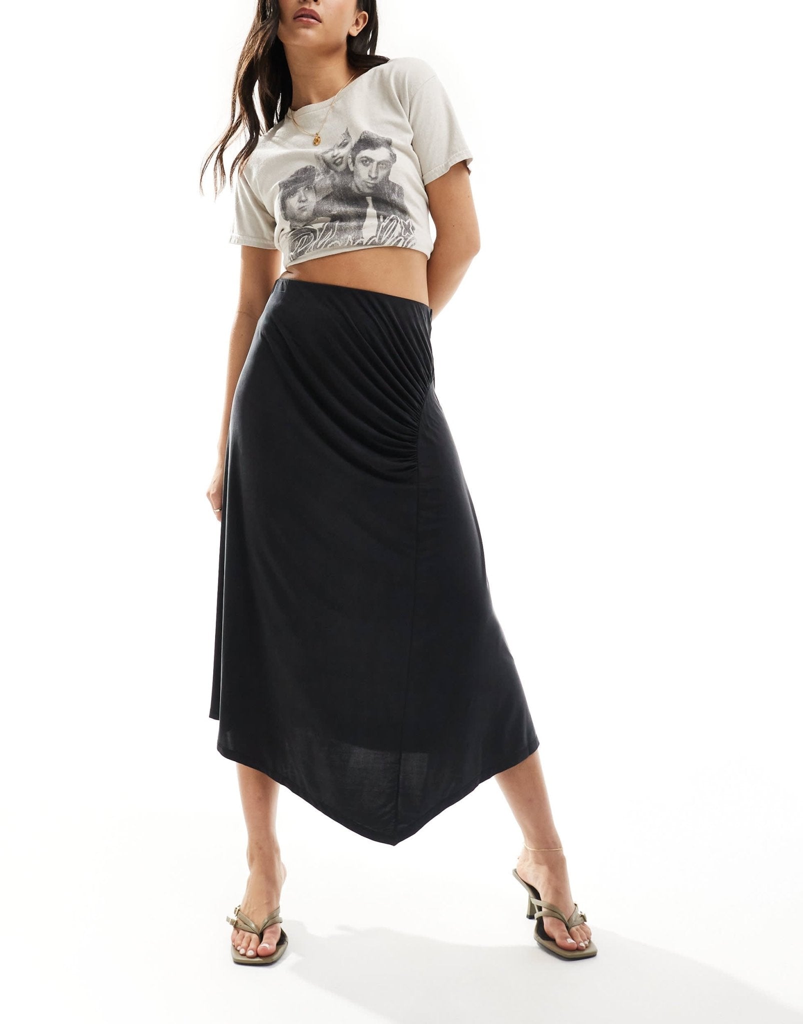 & Other Stories stretch jersey midi skirt with asymmetric drape detail in black - ASOS Sample Sale EU Store