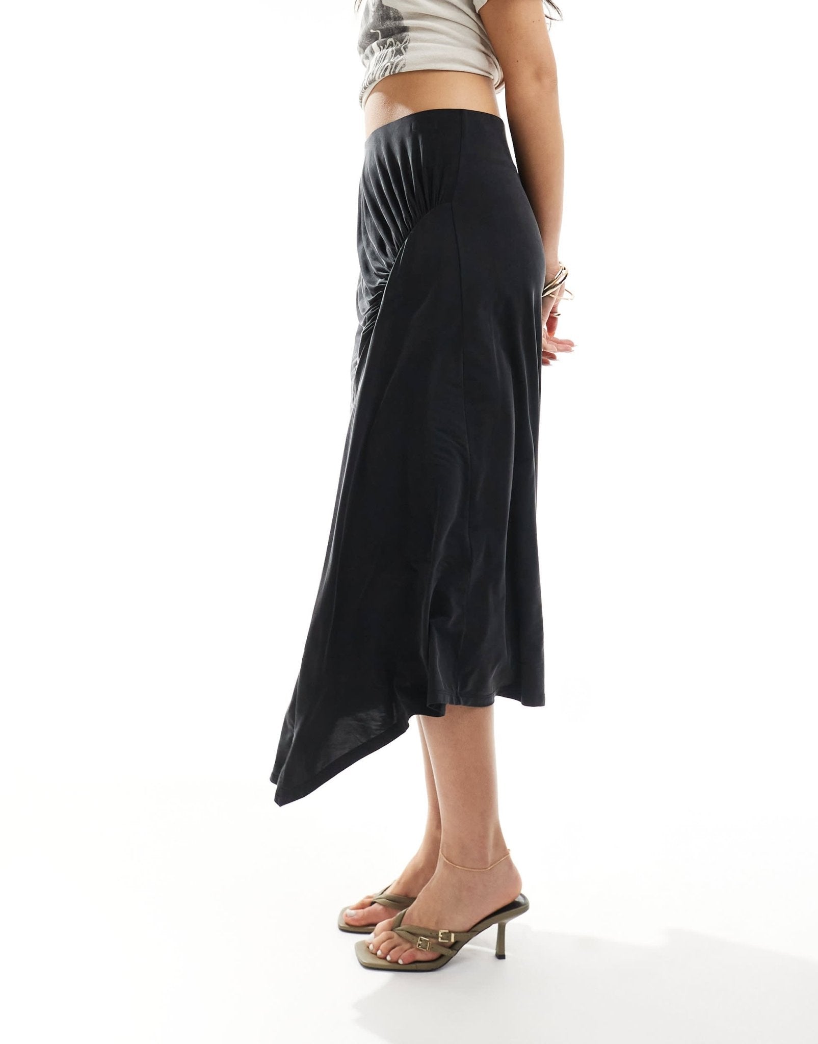 & Other Stories stretch jersey midi skirt with asymmetric drape detail in black - ASOS Sample Sale EU Store