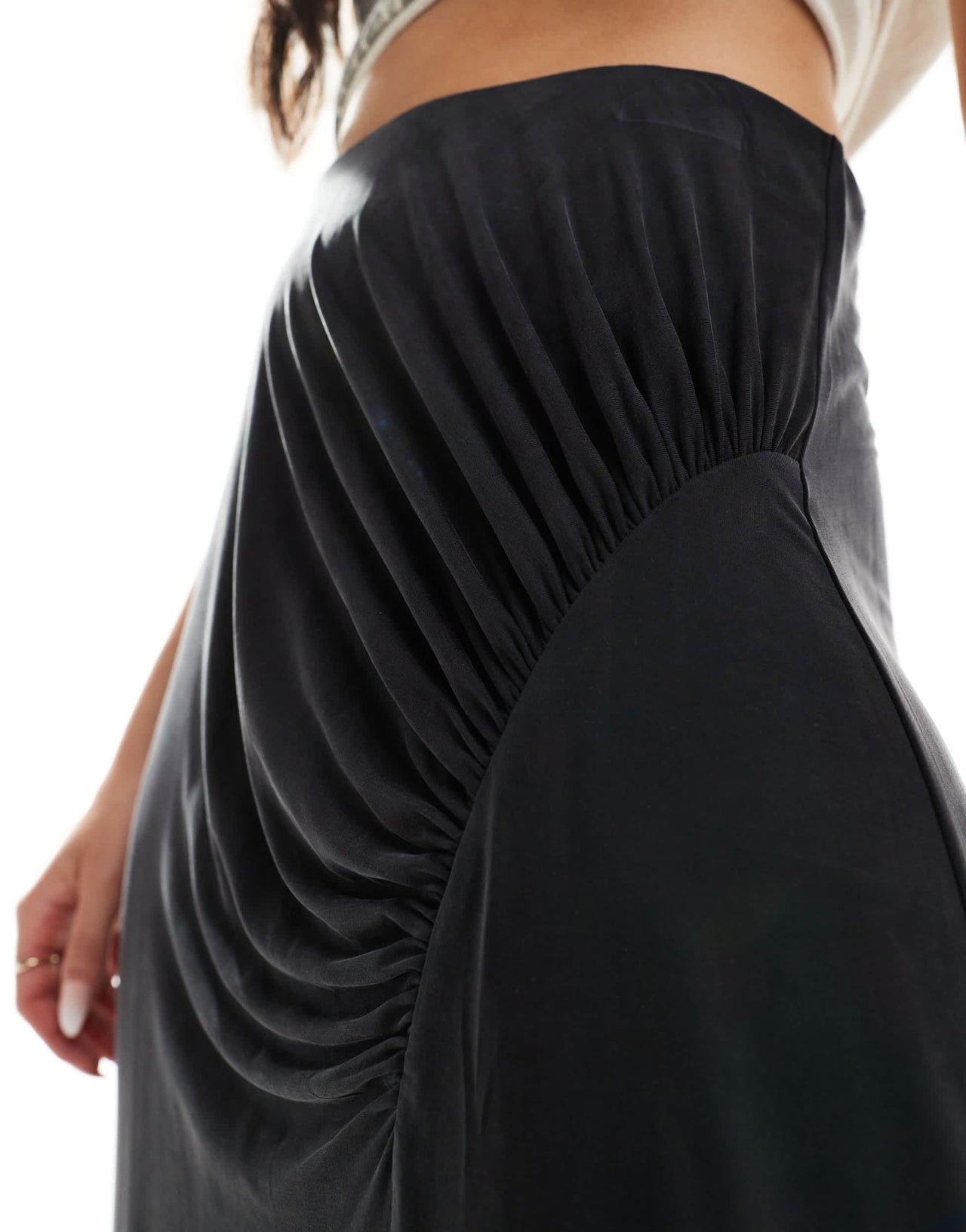 & Other Stories stretch jersey midi skirt with asymmetric drape detail in black - ASOS Sample Sale EU Store