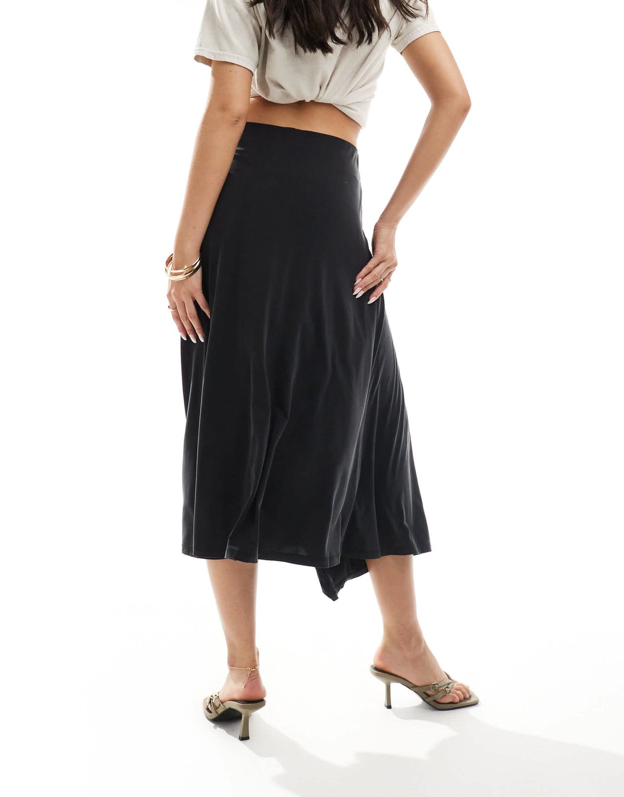 & Other Stories stretch jersey midi skirt with asymmetric drape detail in black - ASOS Sample Sale EU Store