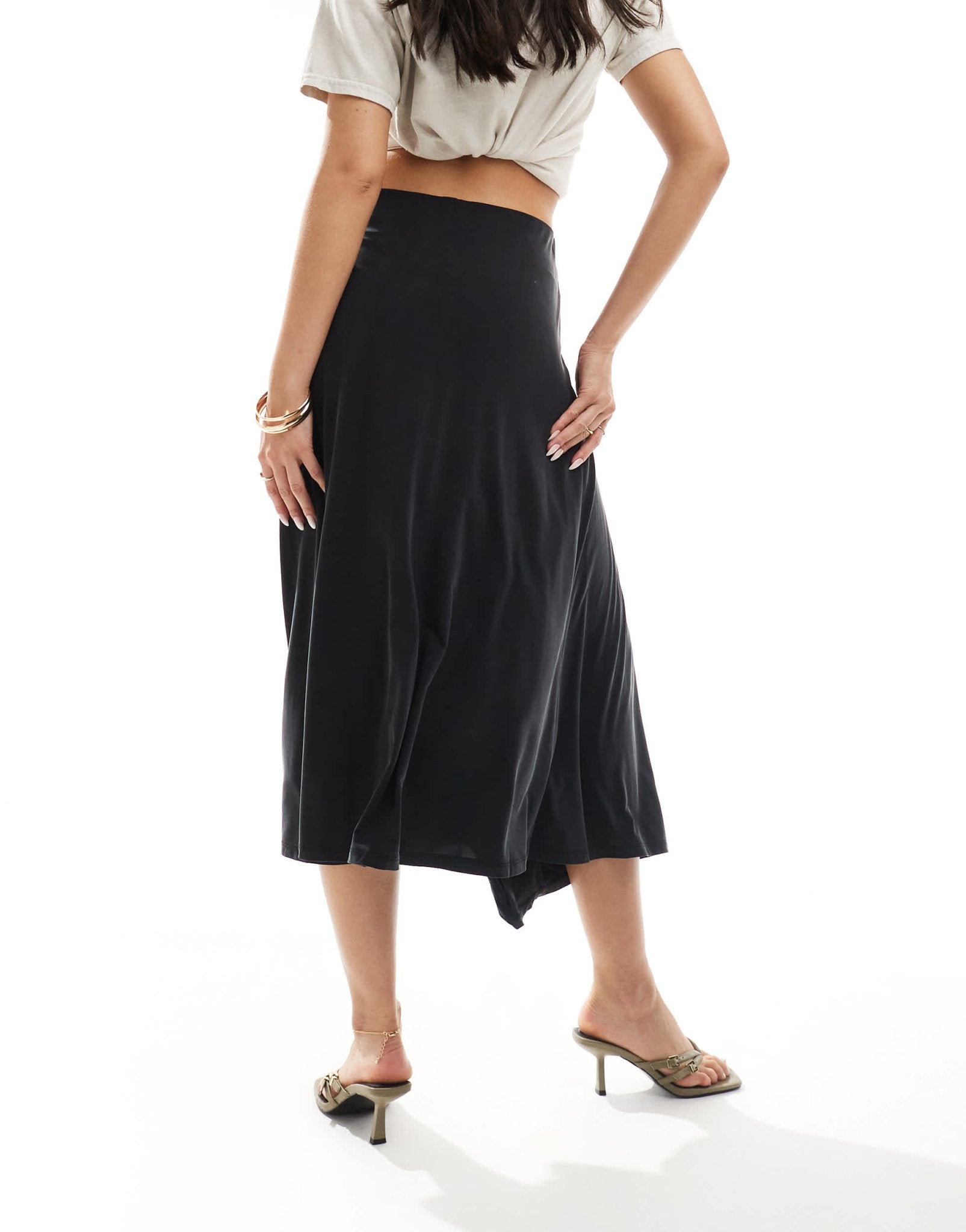 & Other Stories stretch jersey midi skirt with asymmetric drape detail in black - ASOS Sample Sale EU Store