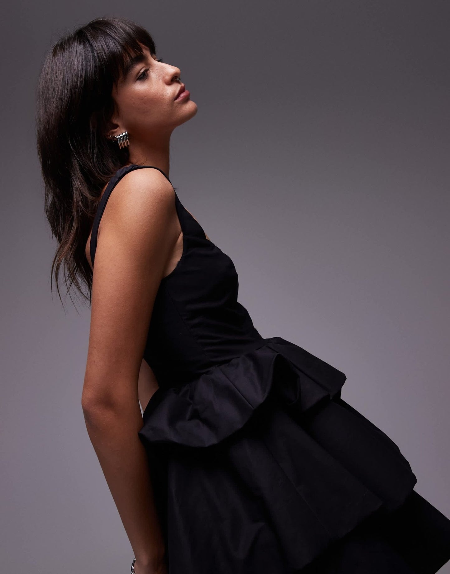& Other Stories tiered puffball mini dress in black - ASOS Sample Sale EU Store
