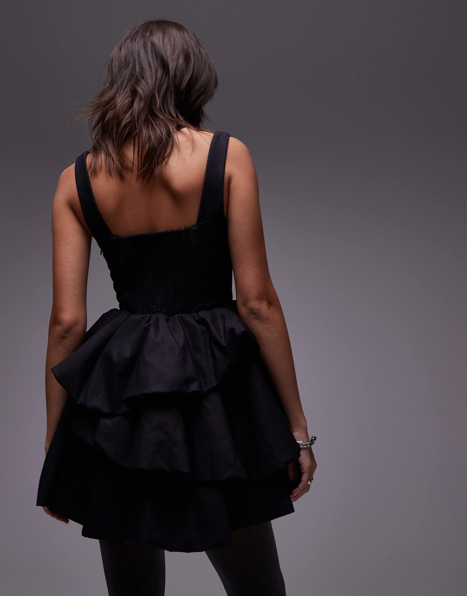 & Other Stories tiered puffball mini dress in black - ASOS Sample Sale EU Store