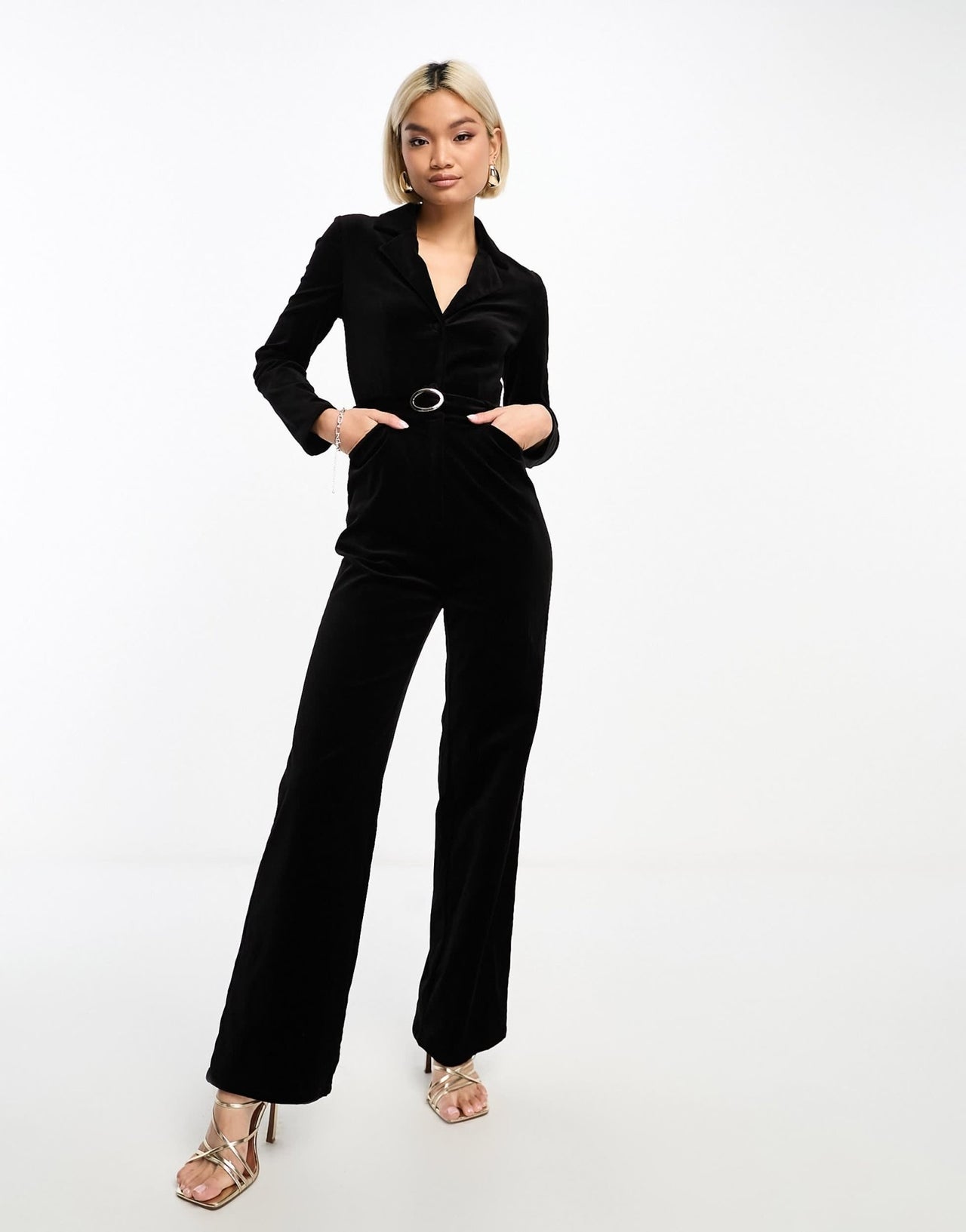 & Other Stories velvet wide leg jumpsuit in black - ASOS Sample Sale EU Store
