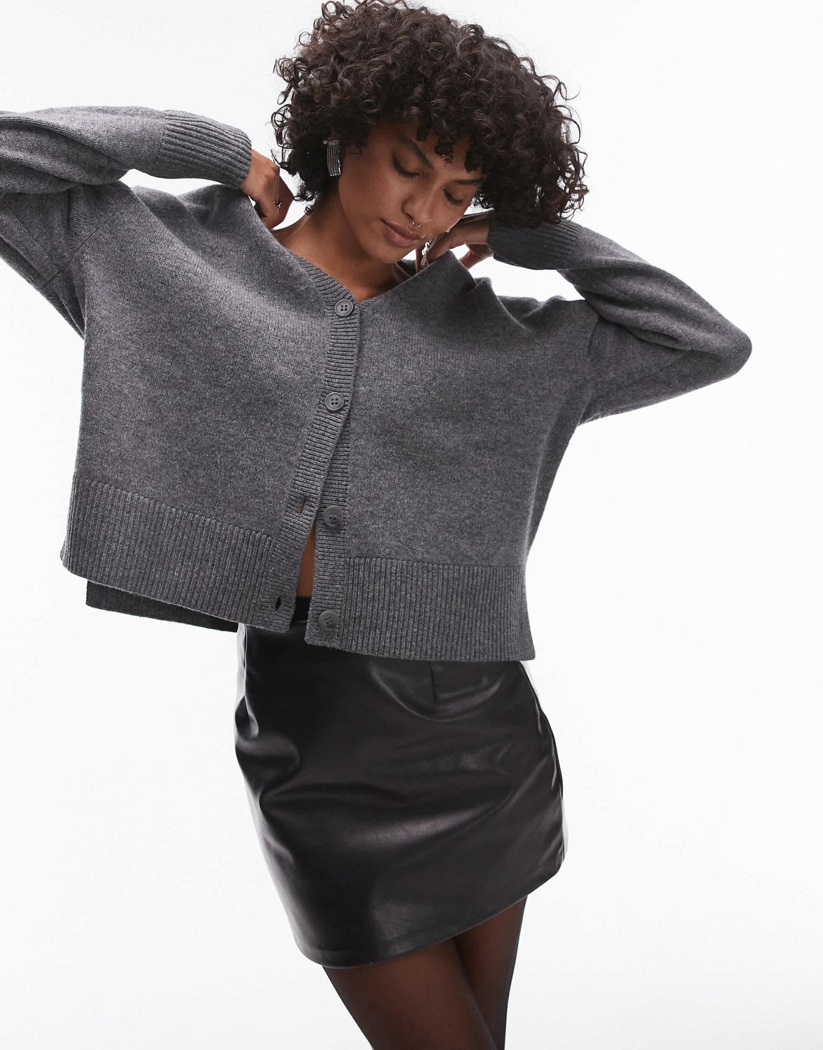& Other Stories wool v - neck cardigan with volume sleeves in grey - ASOS Sample Sale EU Store