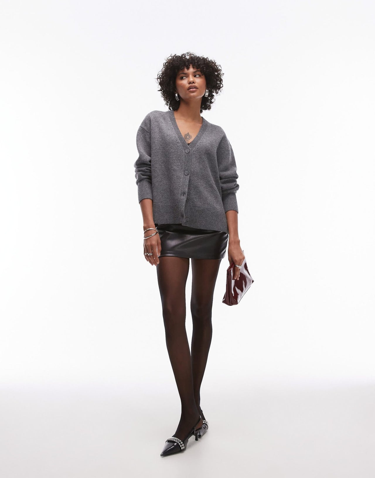 & Other Stories wool v - neck cardigan with volume sleeves in grey - ASOS Sample Sale EU Store