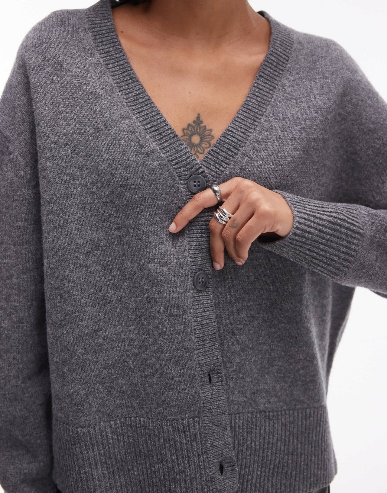 & Other Stories wool v - neck cardigan with volume sleeves in grey - ASOS Sample Sale EU Store
