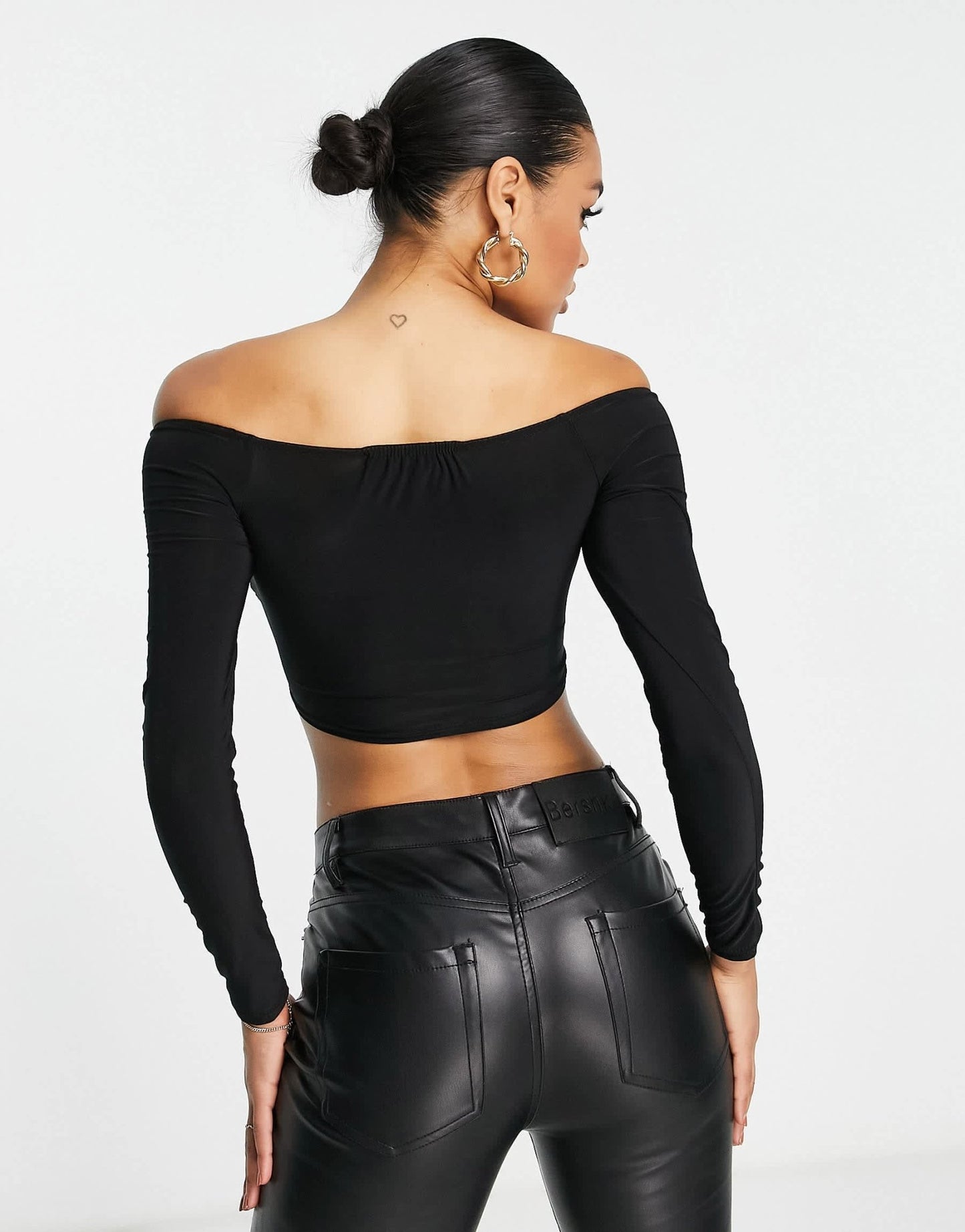 Parisian ruched off shoulder crop top in black - ASOS Sample Sale EU Store