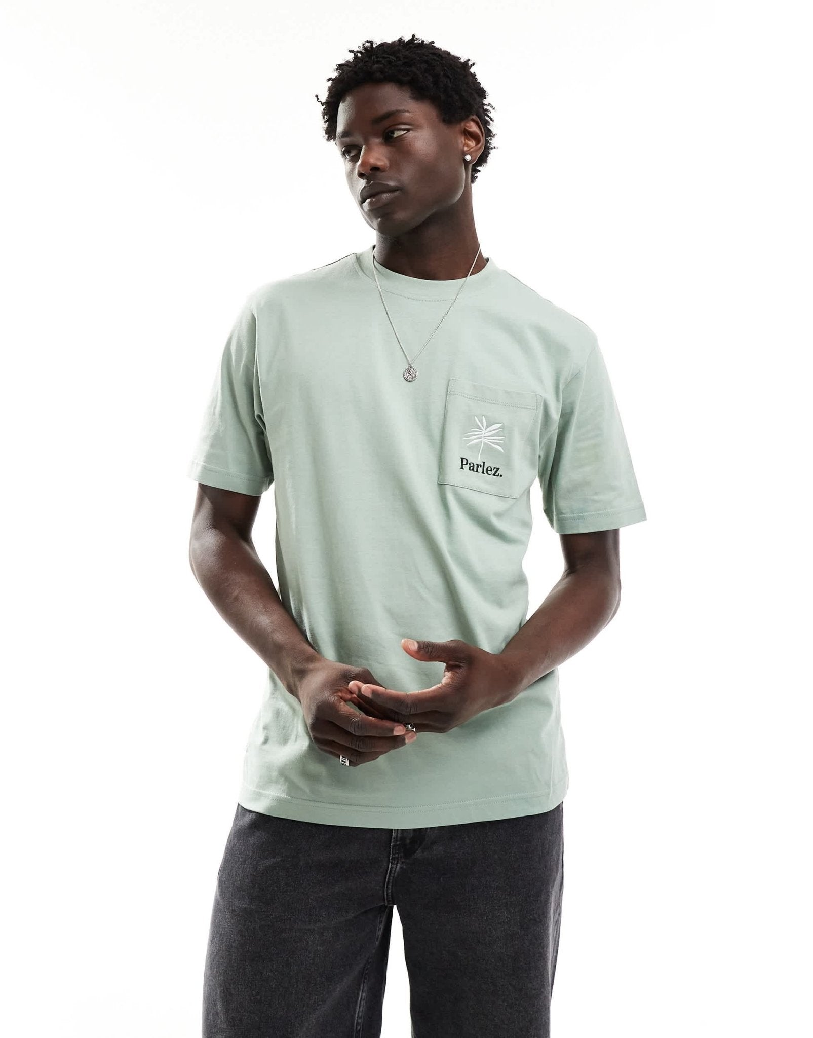 Parlez embroidered logo short sleeve t-shirt in sage green - ASOS Sample Sale EU Store