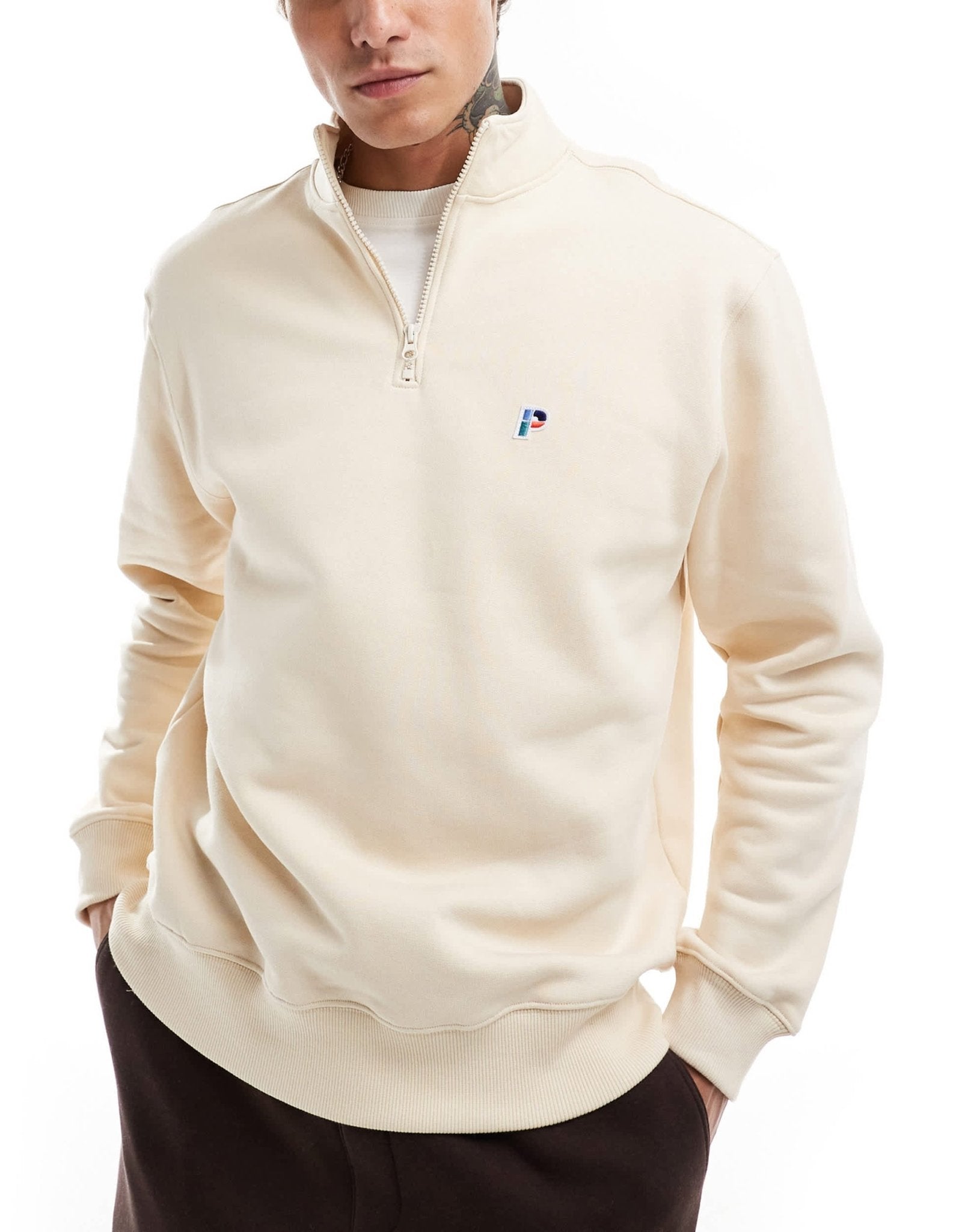 Parlez pantego quarter zip shirt in ecru - ASOS Sample Sale EU Store