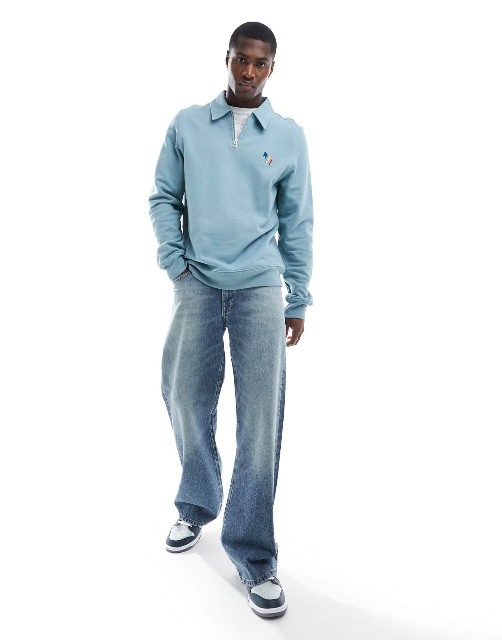 Paul Smith half zip collared sweatshirt with zebra logo in blue - ASOS Sample Sale EU Store