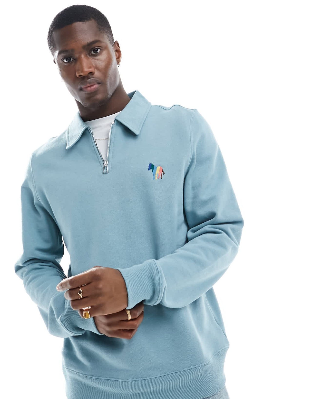 Paul Smith half zip collared sweatshirt with zebra logo in blue - ASOS Sample Sale EU Store