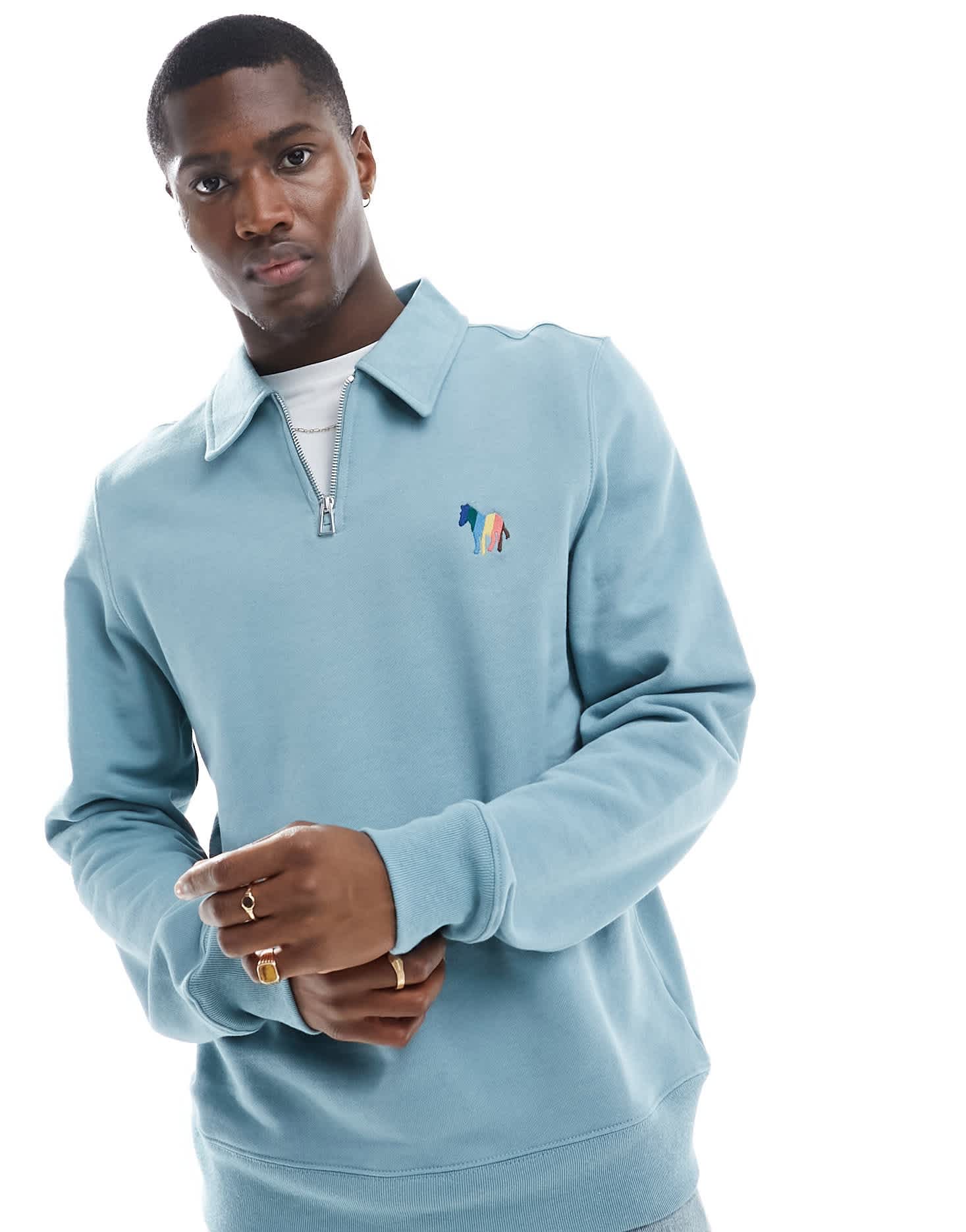 Paul Smith half zip collared sweatshirt with zebra logo in blue - ASOS Sample Sale EU Store