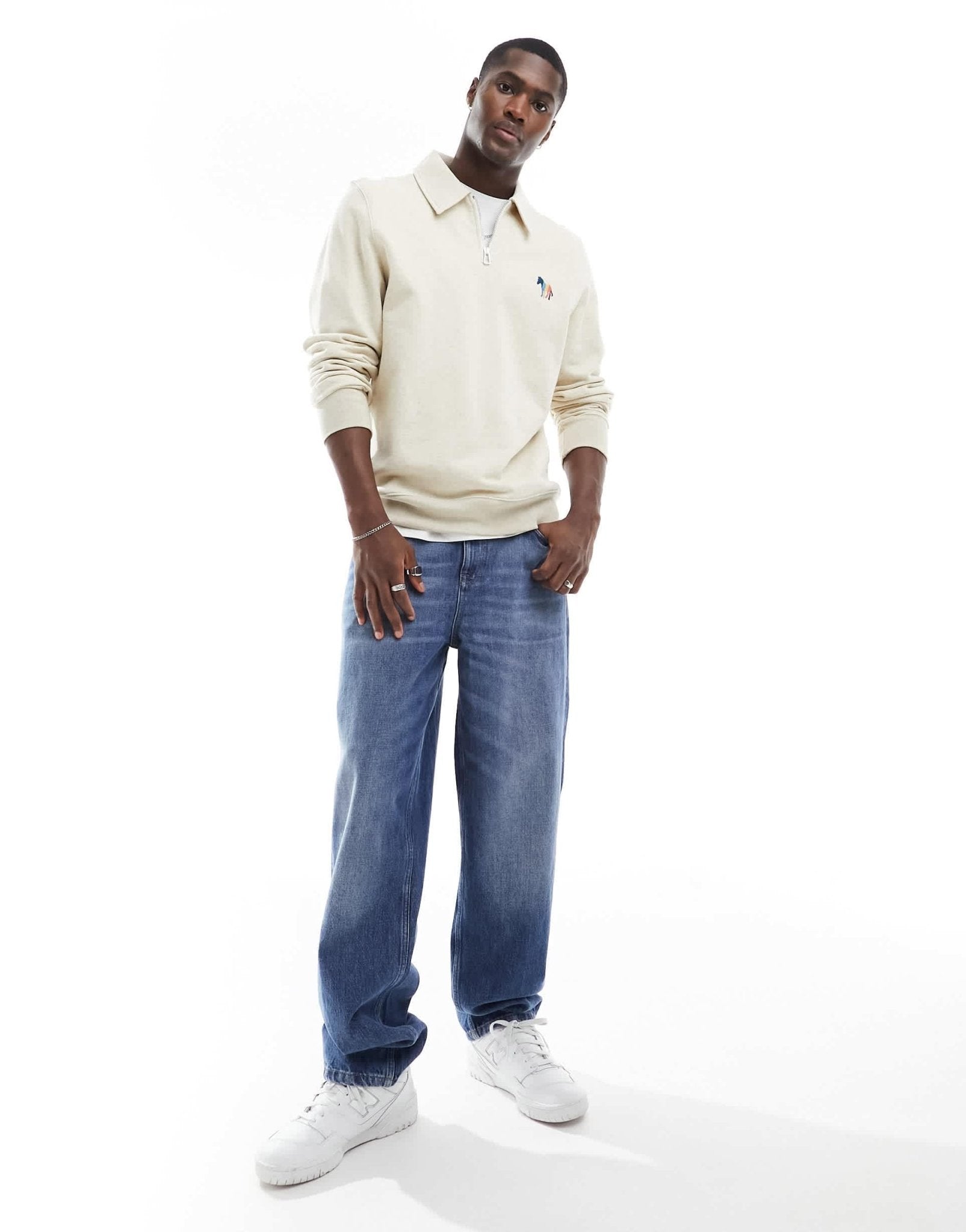 Paul Smith half zip collared sweatshirt with zebra logo in cream - ASOS Sample Sale EU Store
