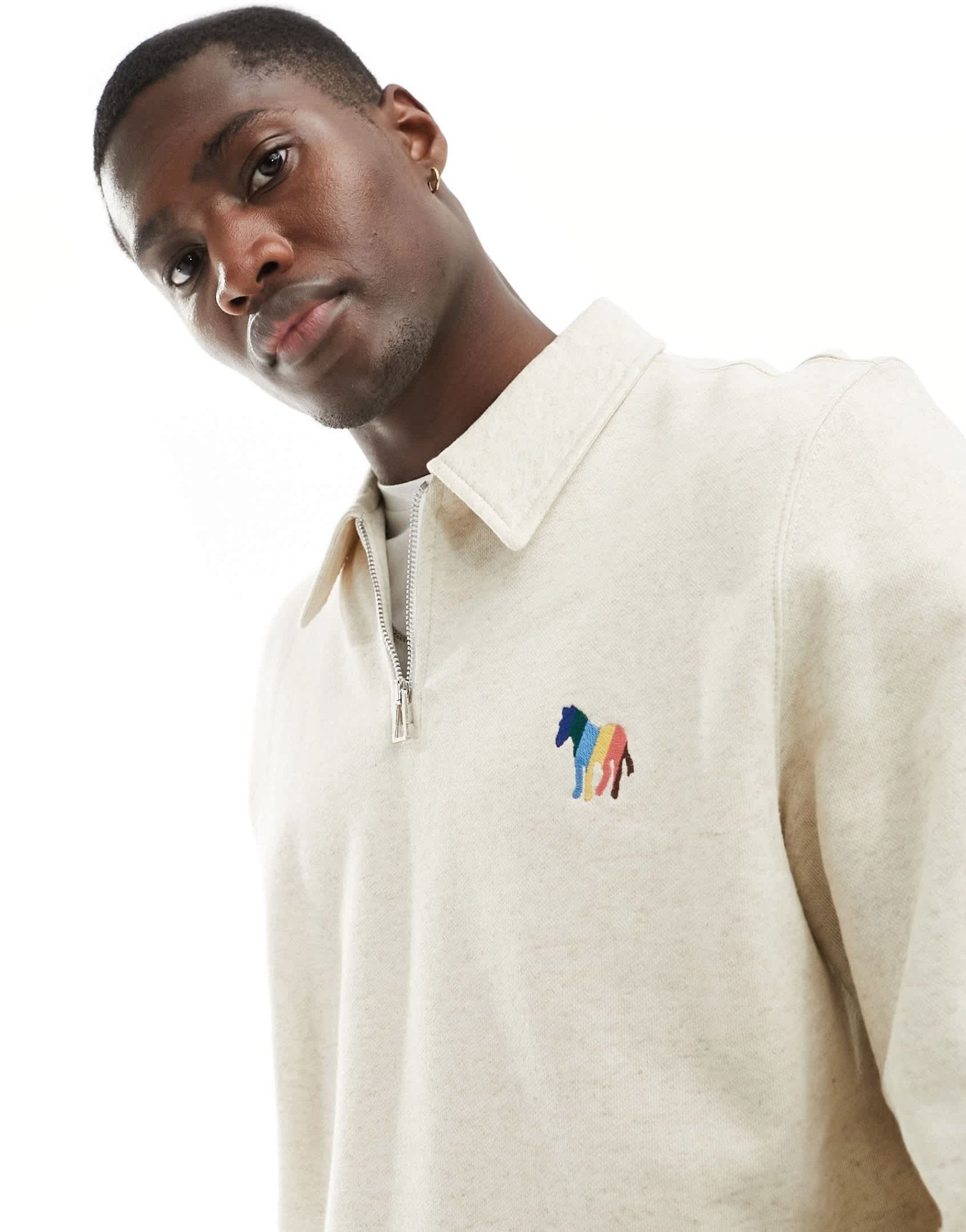 Paul Smith half zip collared sweatshirt with zebra logo in cream - ASOS Sample Sale EU Store