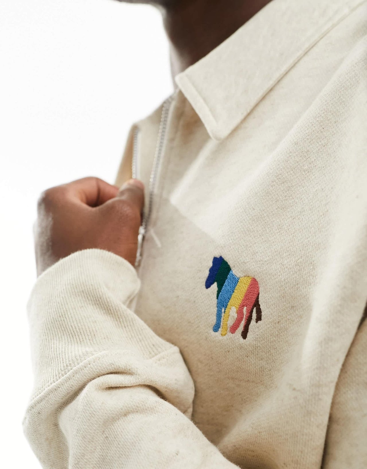 Paul Smith half zip collared sweatshirt with zebra logo in cream - ASOS Sample Sale EU Store
