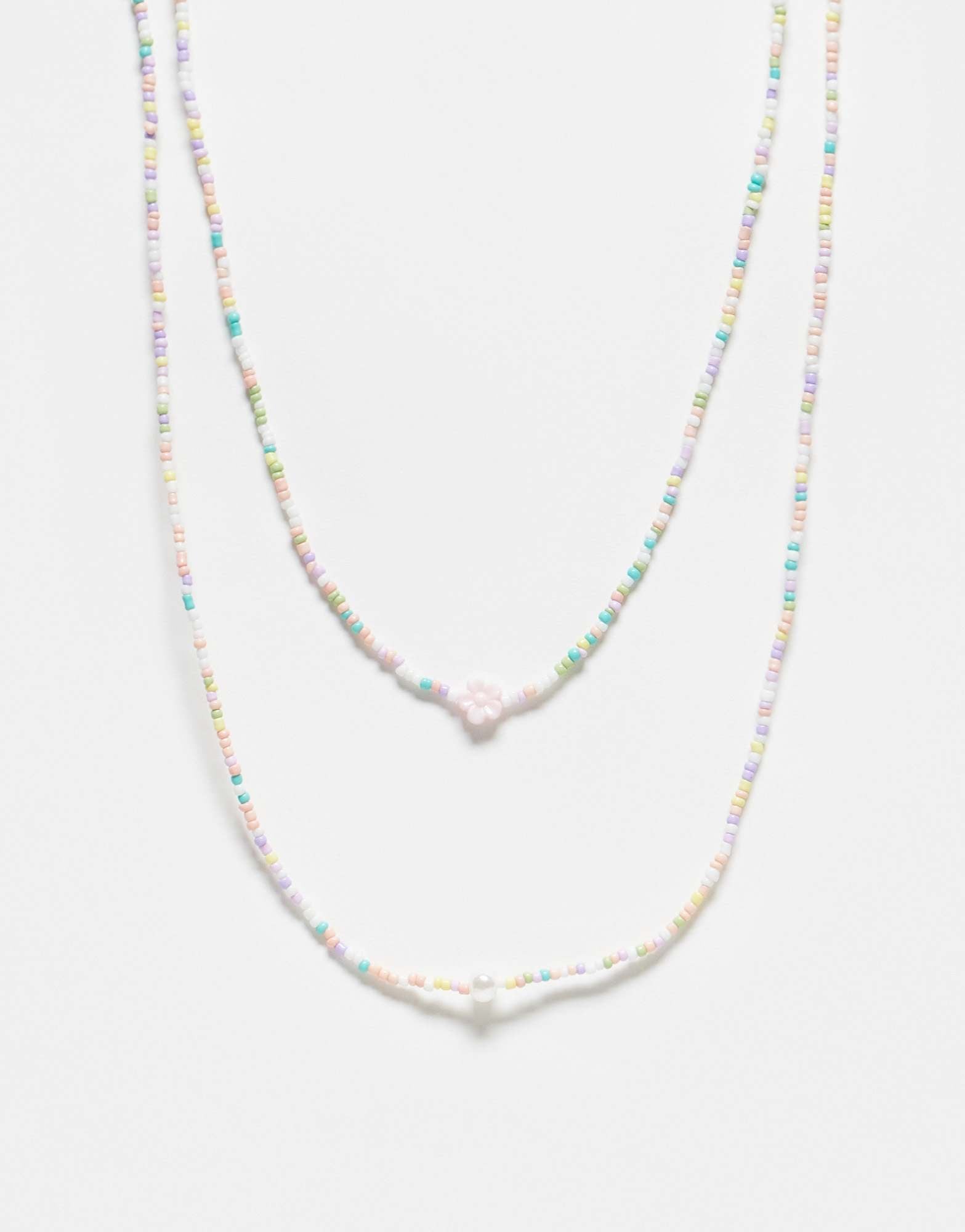Pieces 2 pack small beaded necklaces with pearl detail in multi - ASOS Sample Sale EU Store