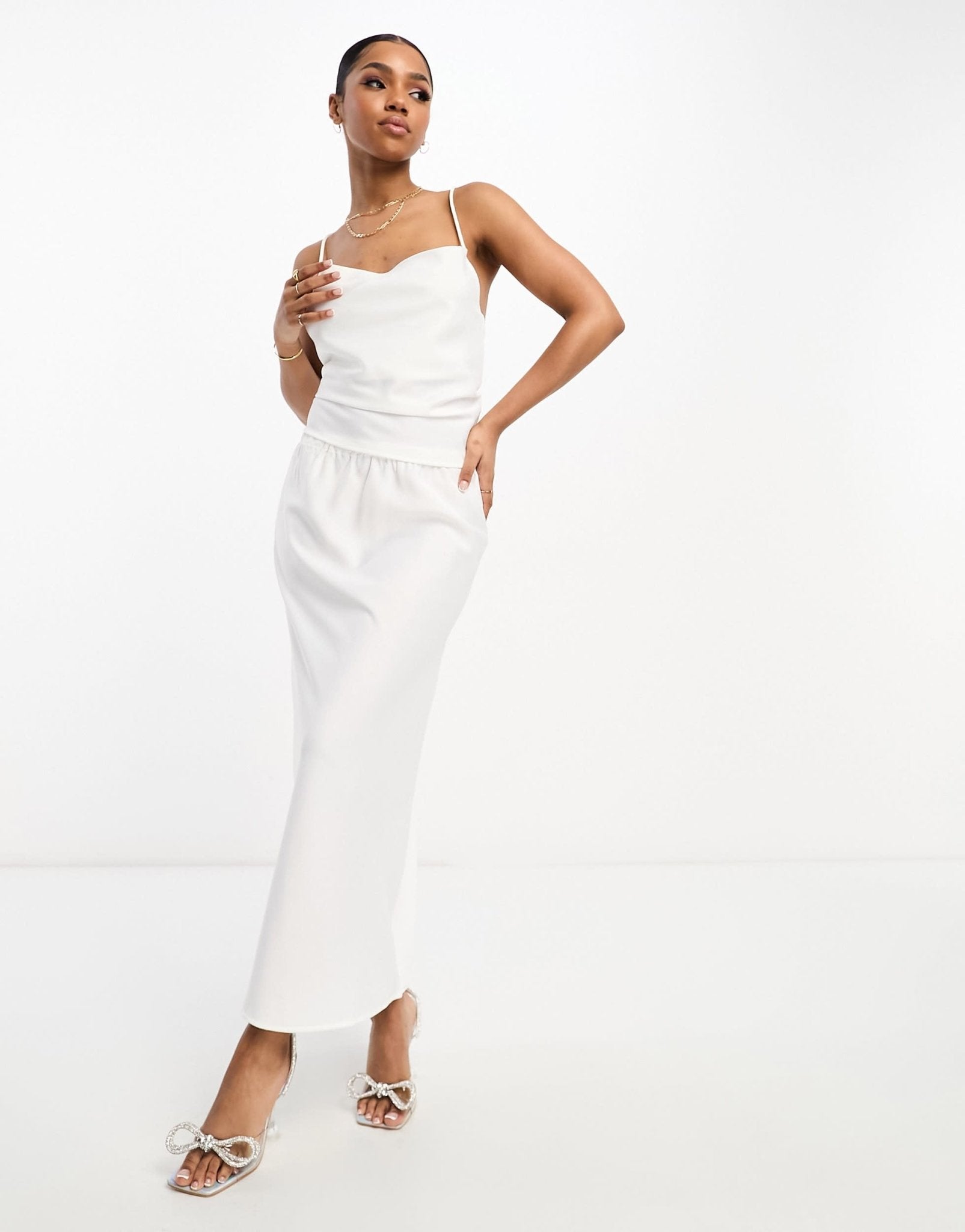 Pieces Bride To Be satin cowl neck cami top in white - ASOS Sample Sale EU Store